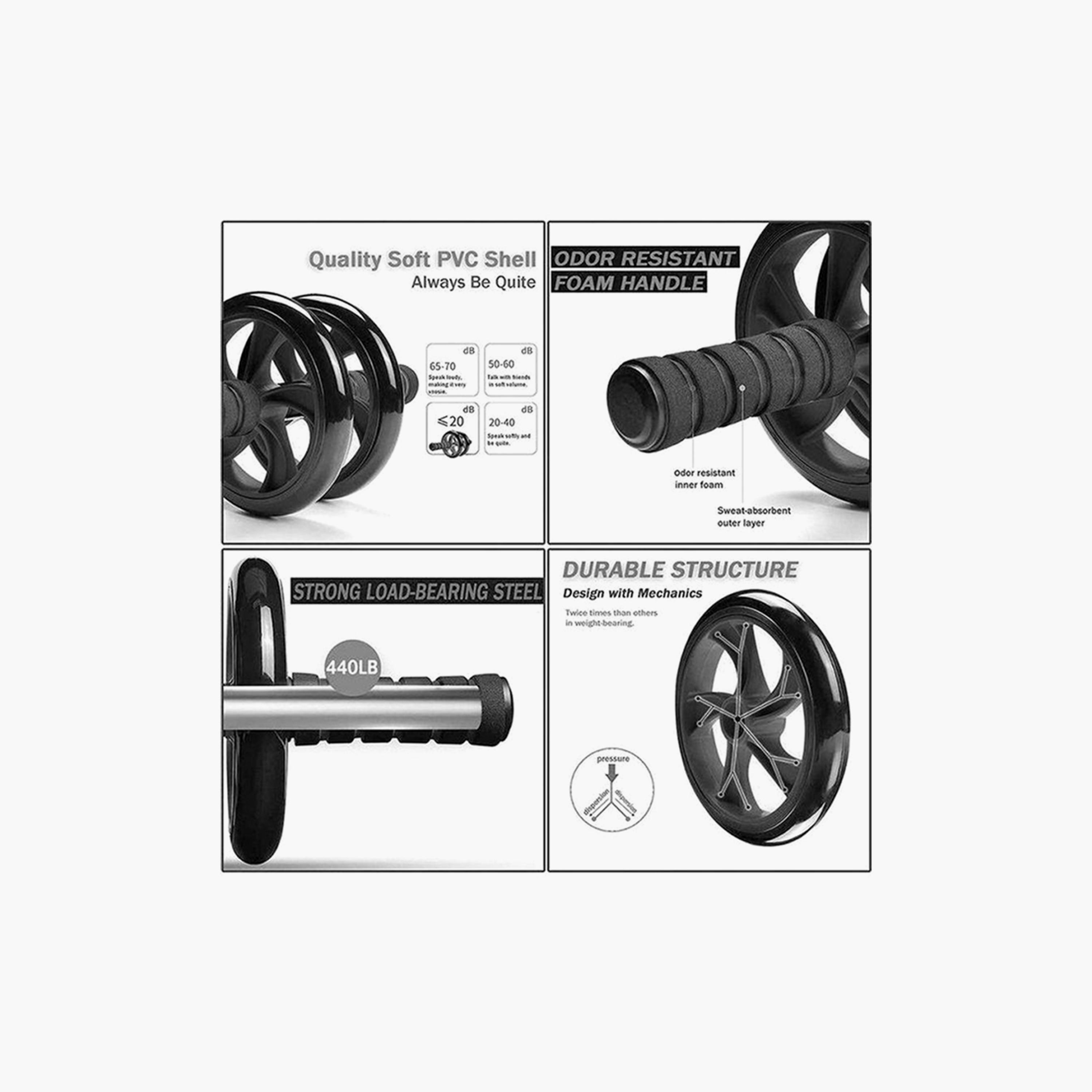 Ab Dual Roller Wheel, 12.6 x 3.94 x 9.45 cm - Black-sports-gear-gym-image-2