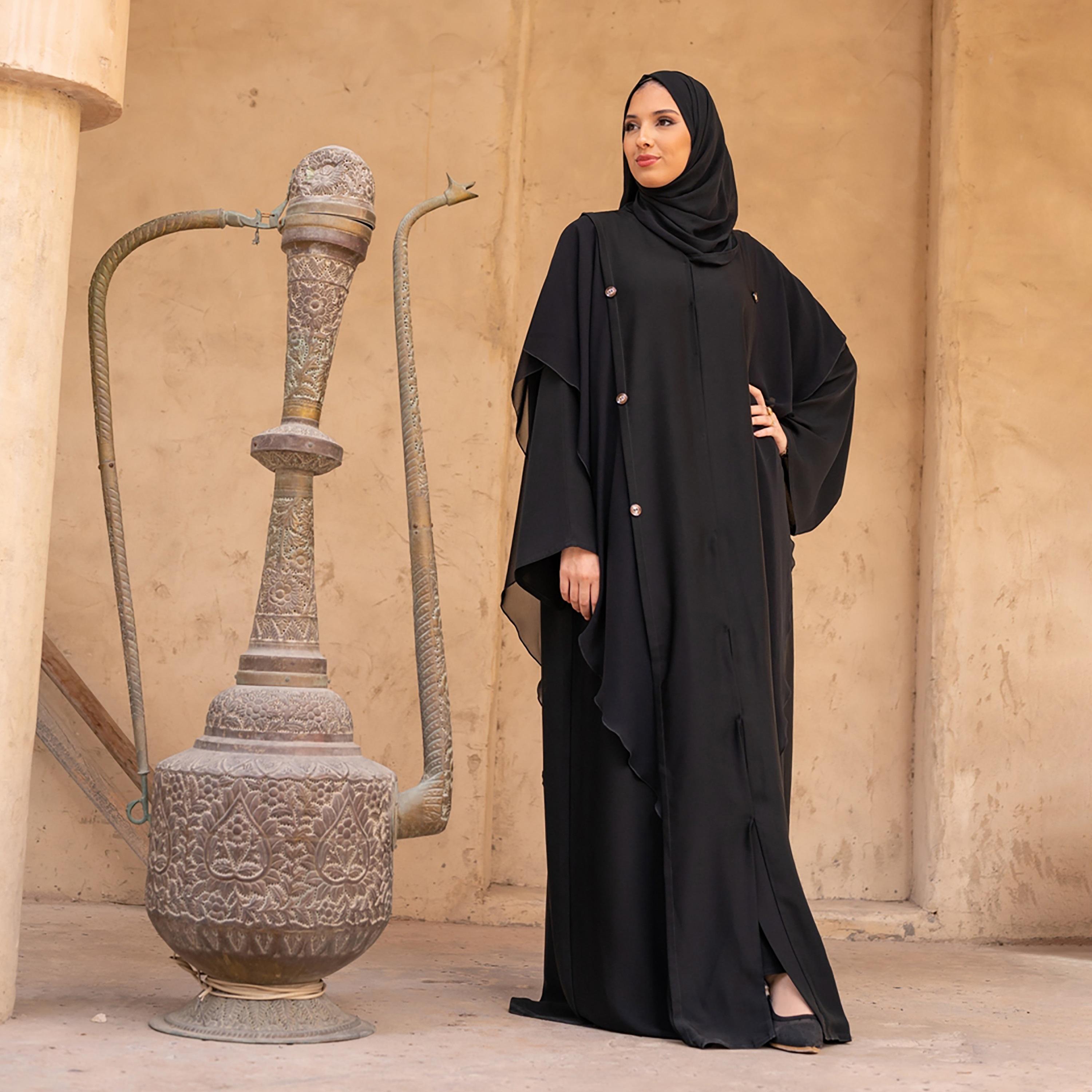 Nukhbaa Buttoned Detail Abaya with Hijab-women-arabicclothing-abayas-image-1