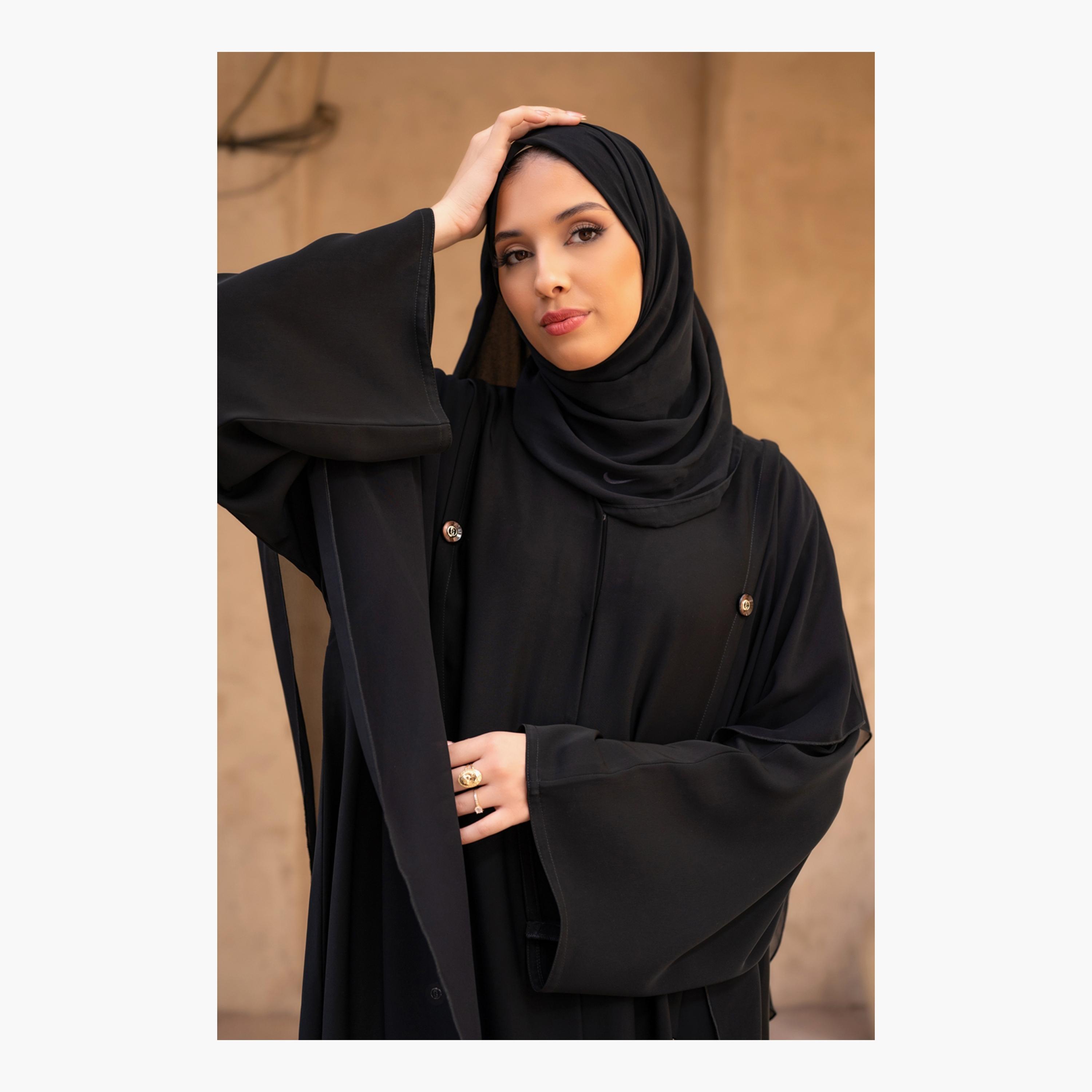 Nukhbaa Buttoned Detail Abaya with Hijab-women-arabicclothing-abayas-image-2