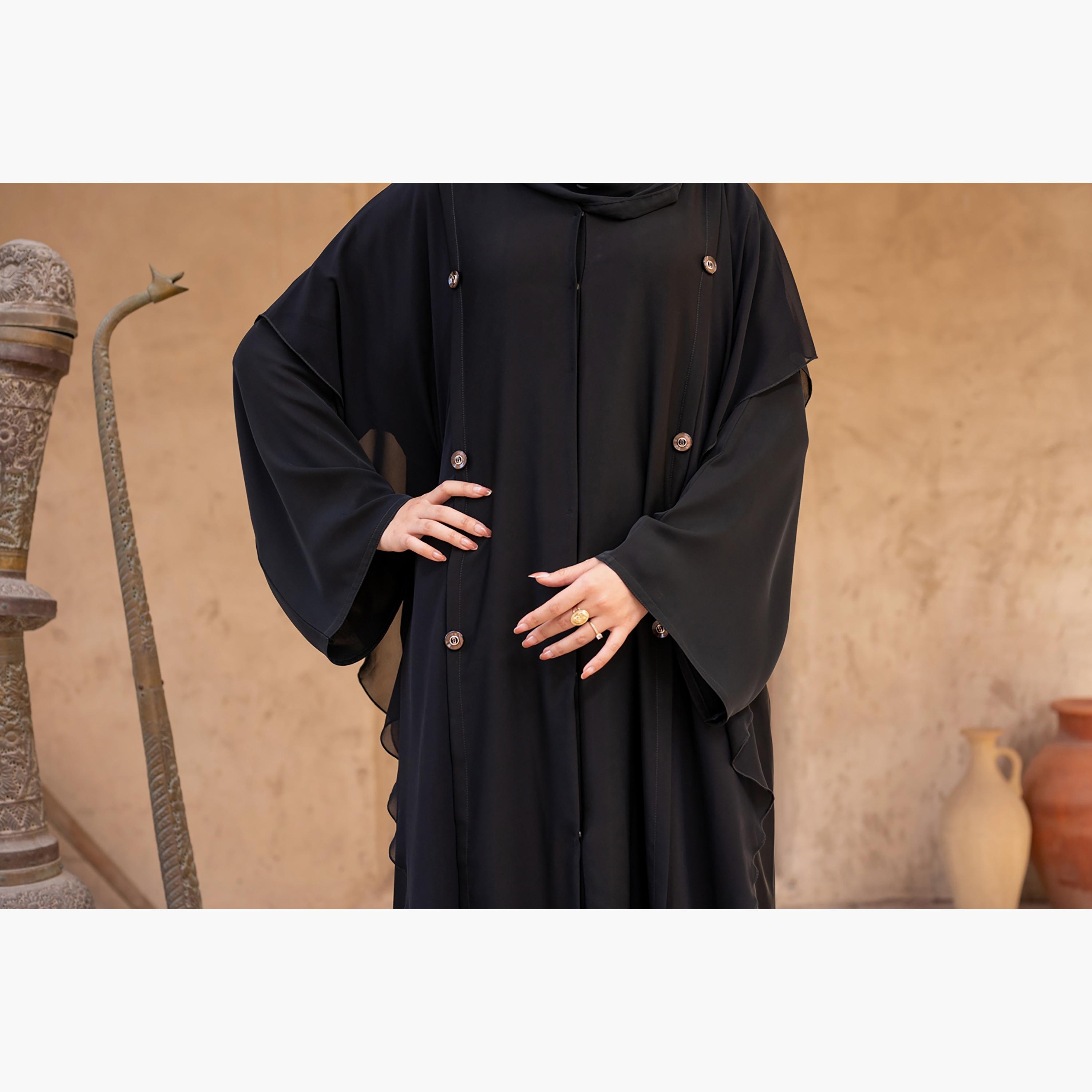Nukhbaa Buttoned Detail Abaya with Hijab-women-arabicclothing-abayas-image-3