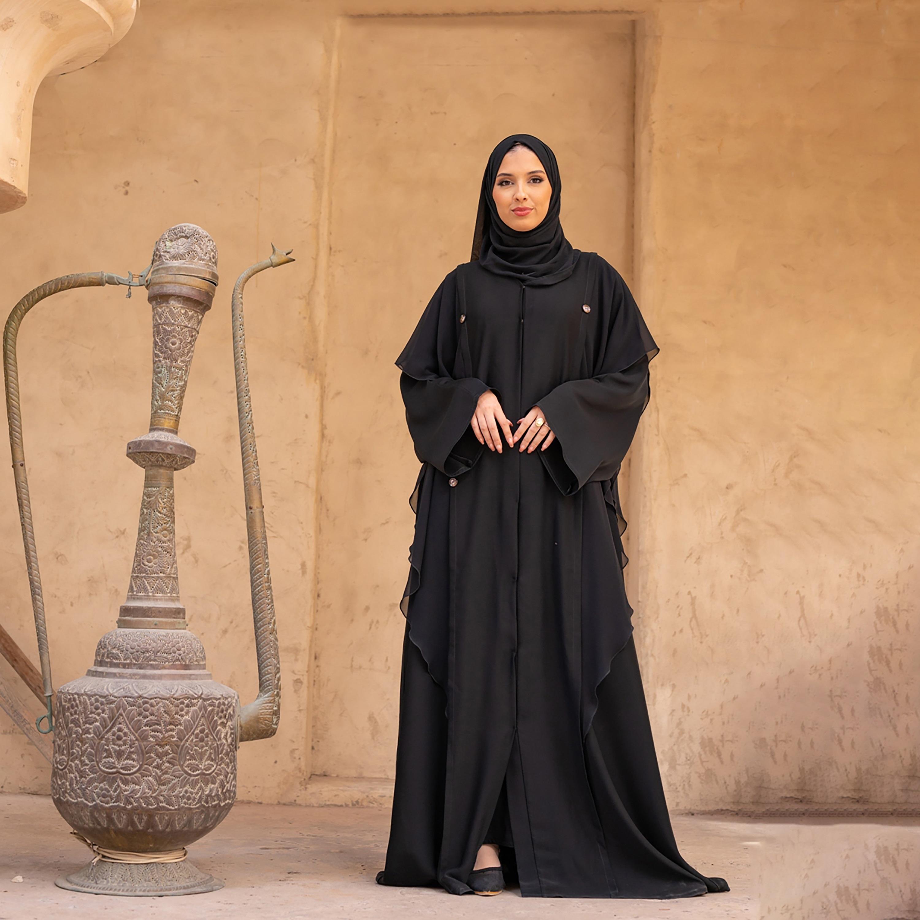 Nukhbaa Buttoned Detail Abaya with Hijab-women-arabicclothing-abayas-image-4