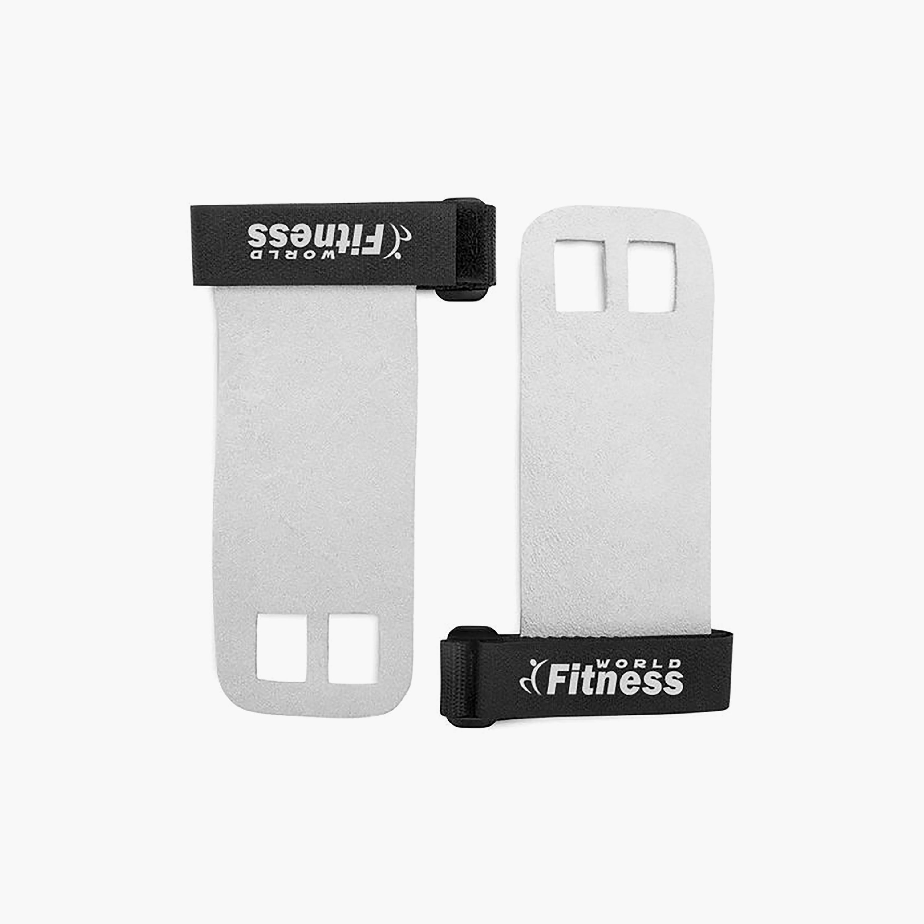 Leather Hand Grips, 2 Piece, 6 cm - Grey and Black-sports-gear-gym-image-1