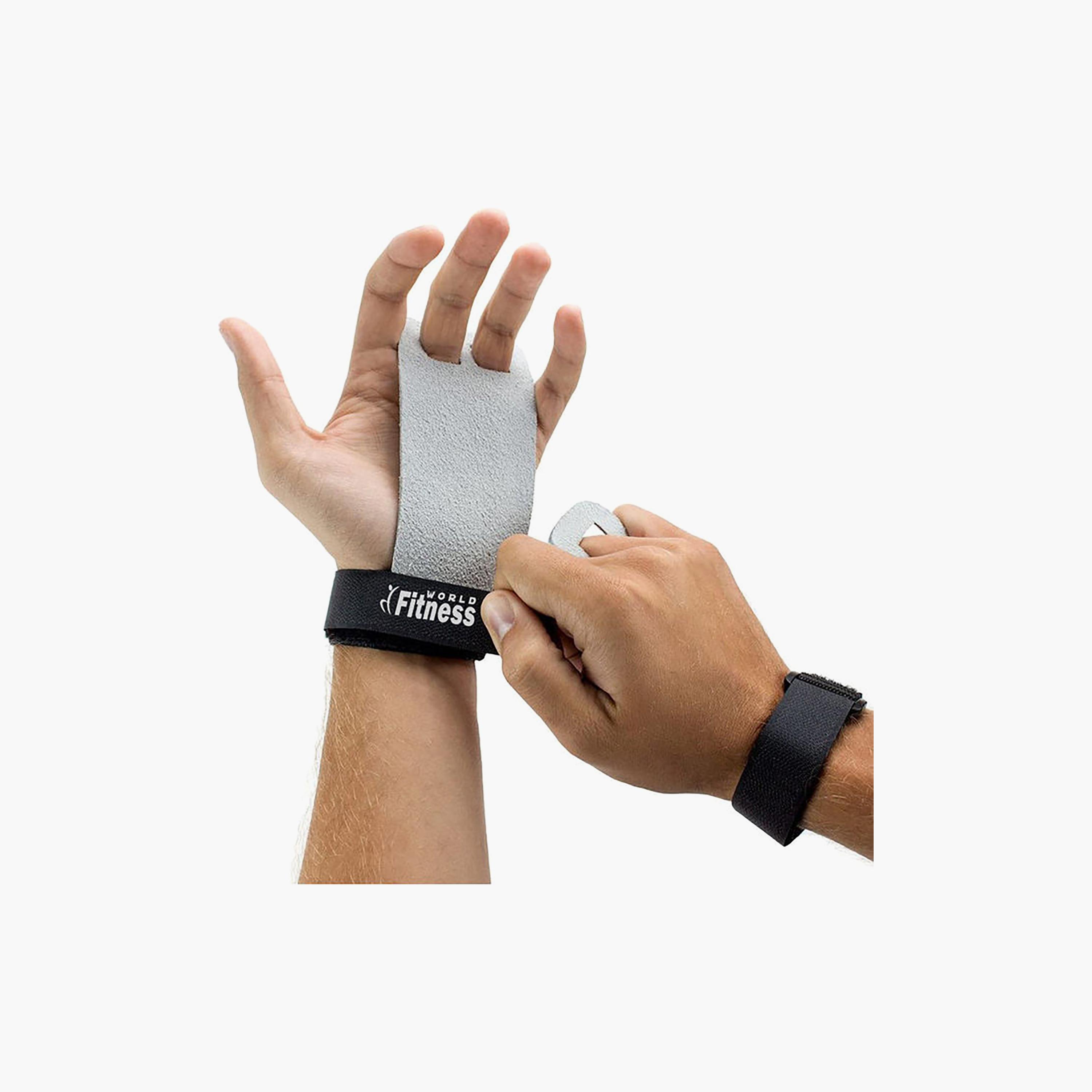 Leather Hand Grips, 2 Piece, 6 cm - Grey and Black-sports-gear-gym-image-2
