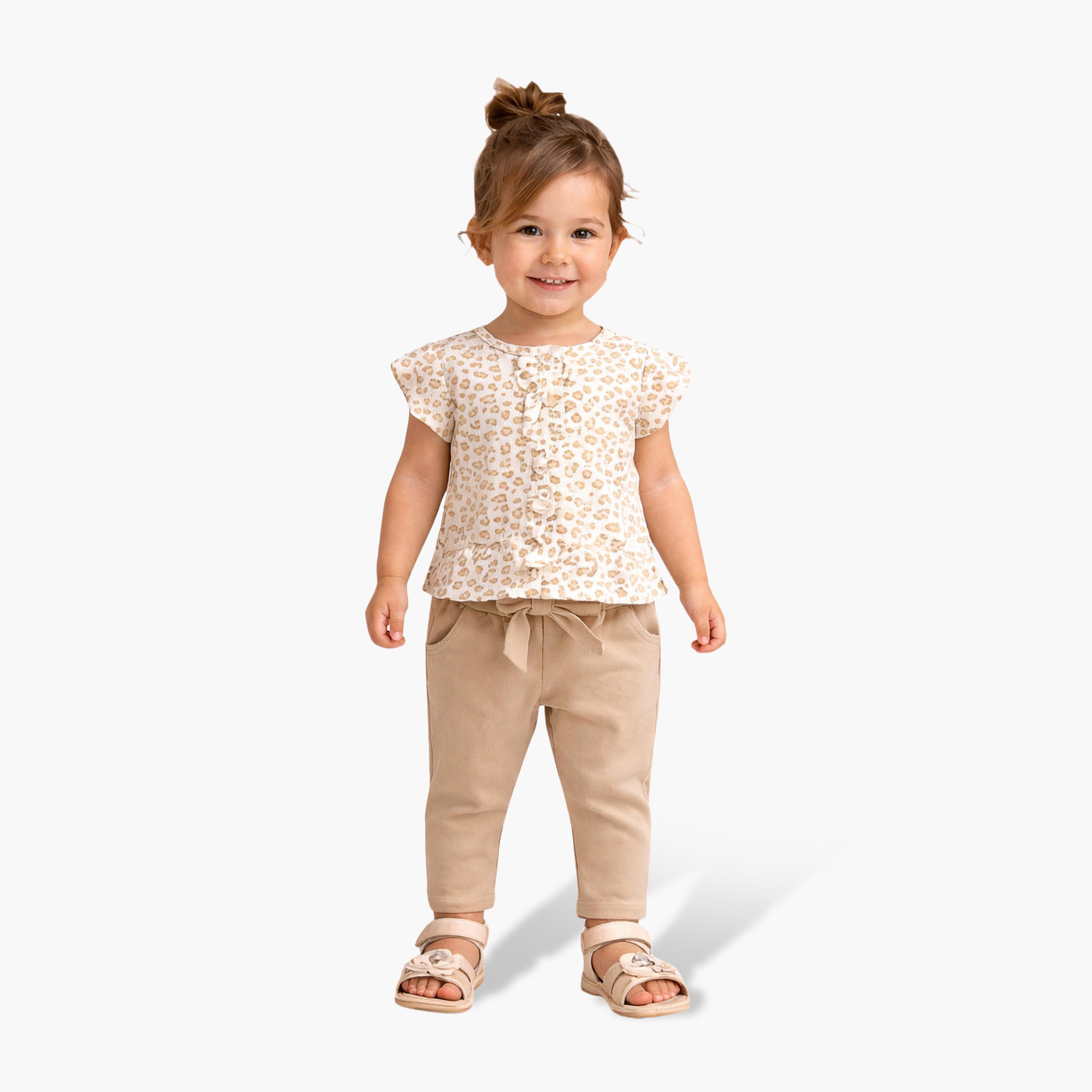 Dirkje Little Leopard Ruffle Top & Soft Twill Joggers Set-girls-clothing-setsandcoords-image-1