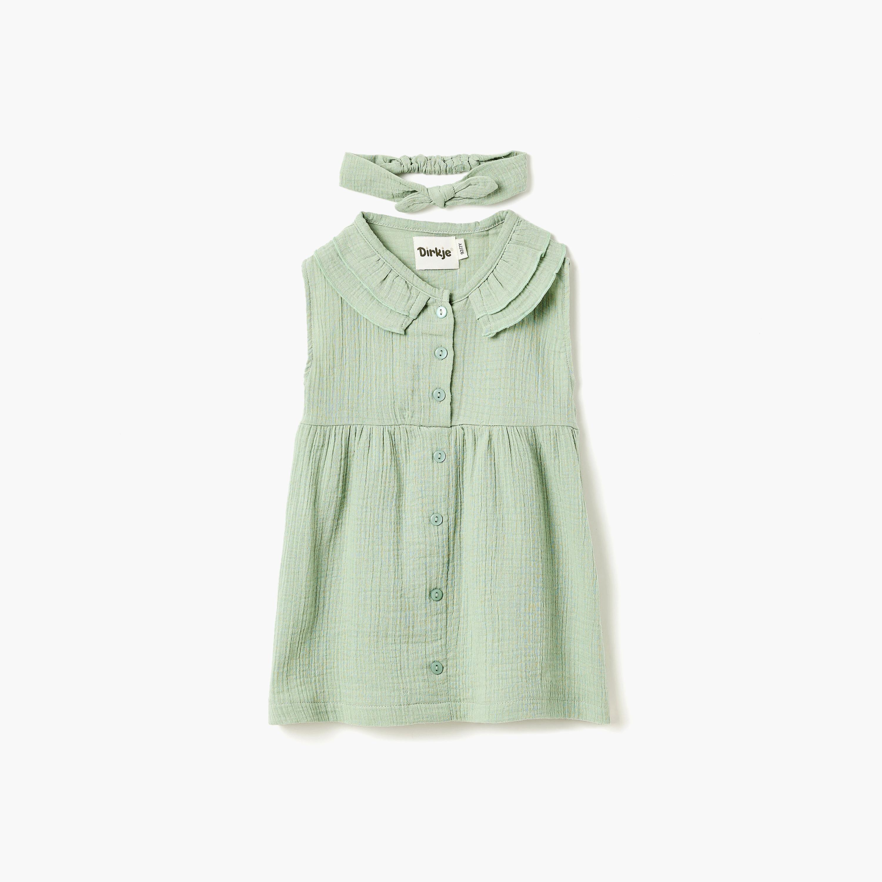 Dirkje Mint Muslin Frill-Collar Dress & matching Headband Set-girls-clothing-dressesandjumpsuits-image-1