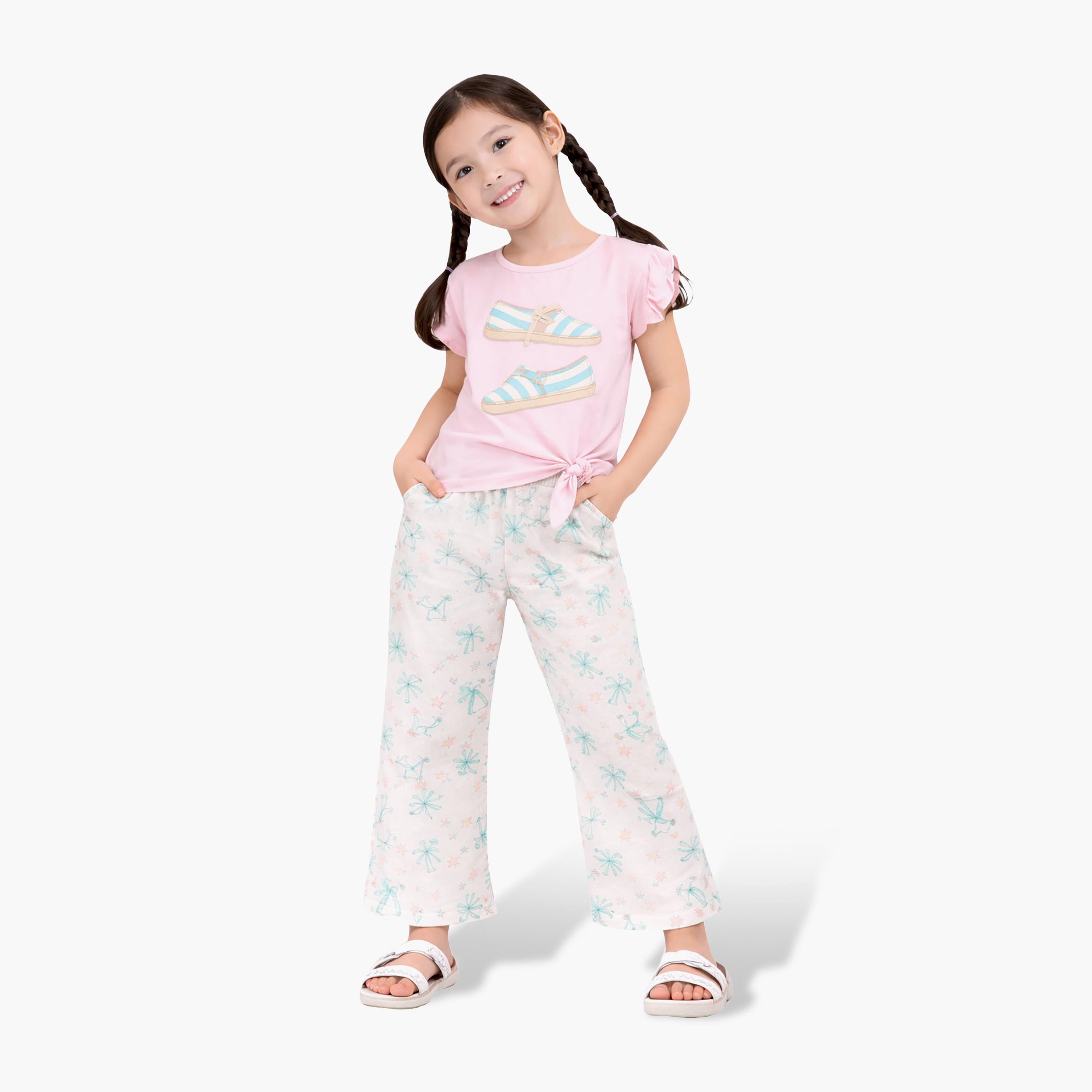 Dirkje Seaside Stroll Tie-Front Tee & Turtle-Print Flared Leggings Set-girls-clothing-setsandcoords-image-1