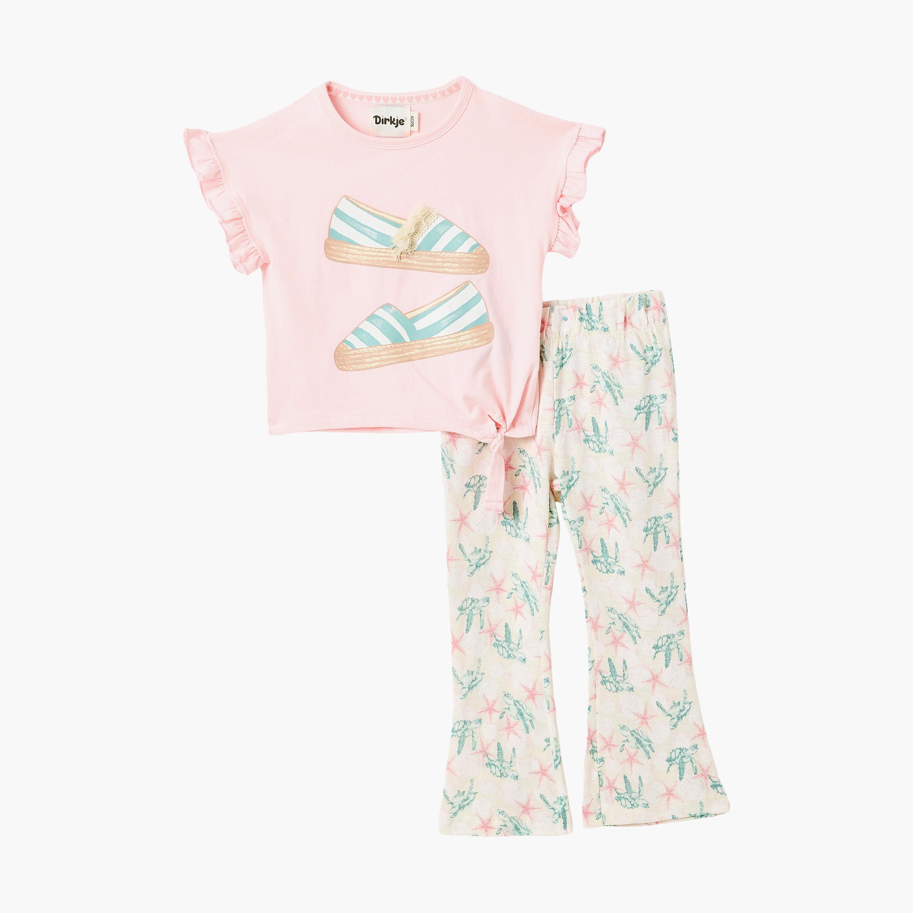 Dirkje Seaside Stroll Tie-Front Tee & Turtle-Print Flared Leggings Set-girls-clothing-setsandcoords-image-2
