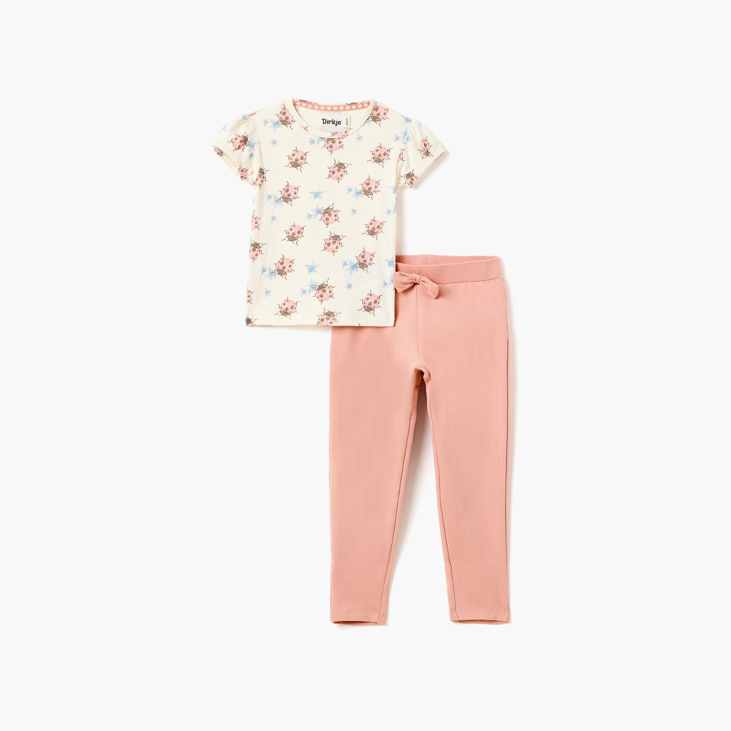 Dirkje Ladybug Flutter Ruffle-Sleeve Tee & Bow-Waist Leggings Set-girls-clothing-setsandcoords-image-1