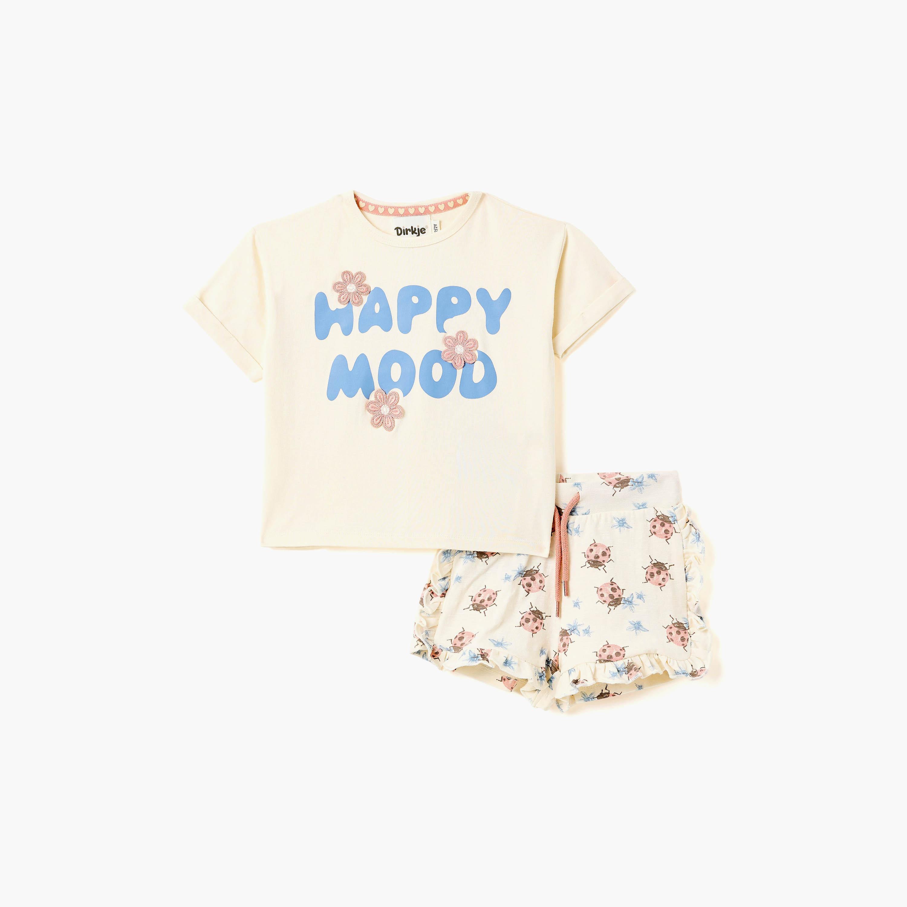 طقم بلوزة "Happy Mood" بتفاصيل كشكشة وطبعة دعسوقة مع شورت من ديركجي-girls-clothing-setsandcoords-image-8