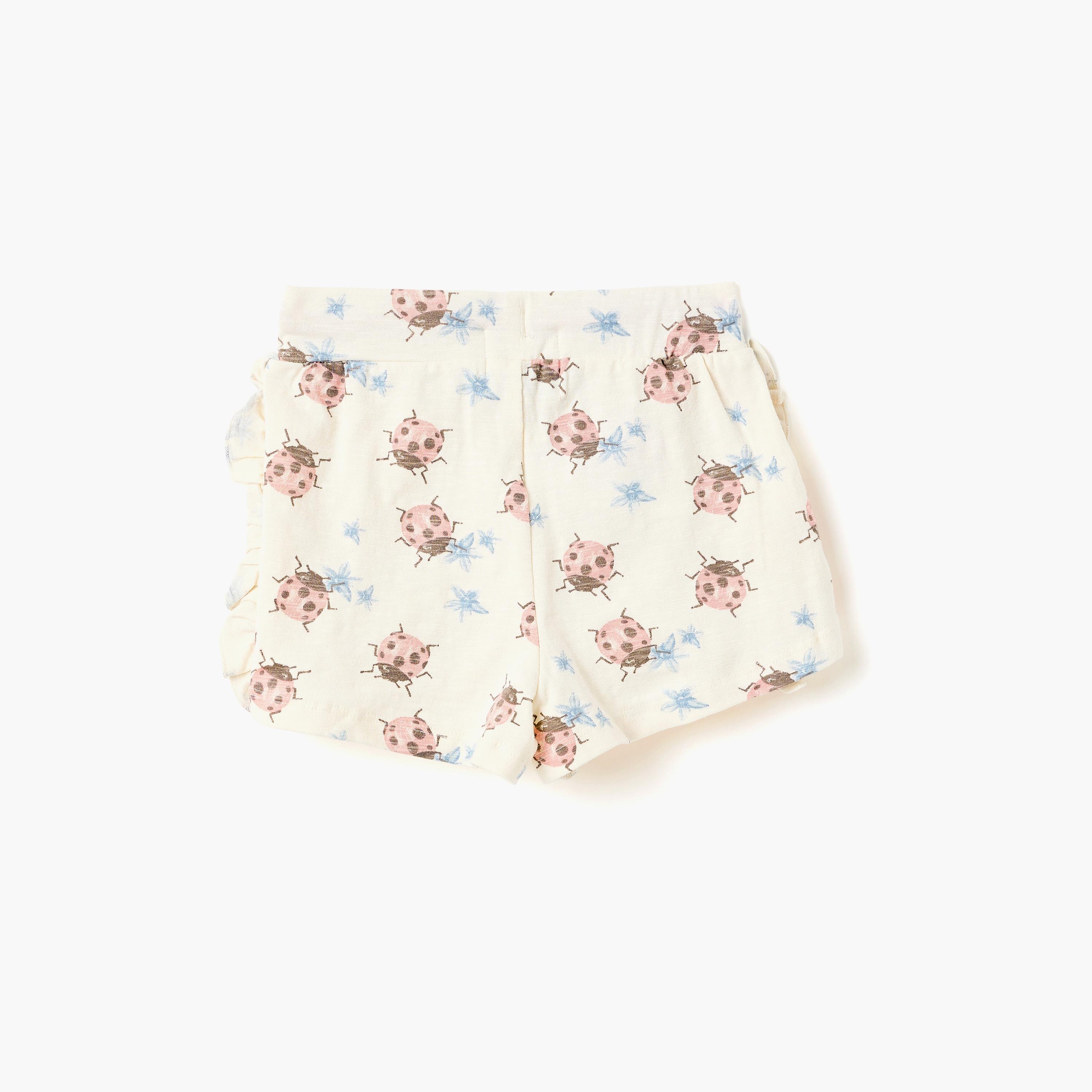 طقم بلوزة "Happy Mood" بتفاصيل كشكشة وطبعة دعسوقة مع شورت من ديركجي-girls-clothing-setsandcoords-image-4