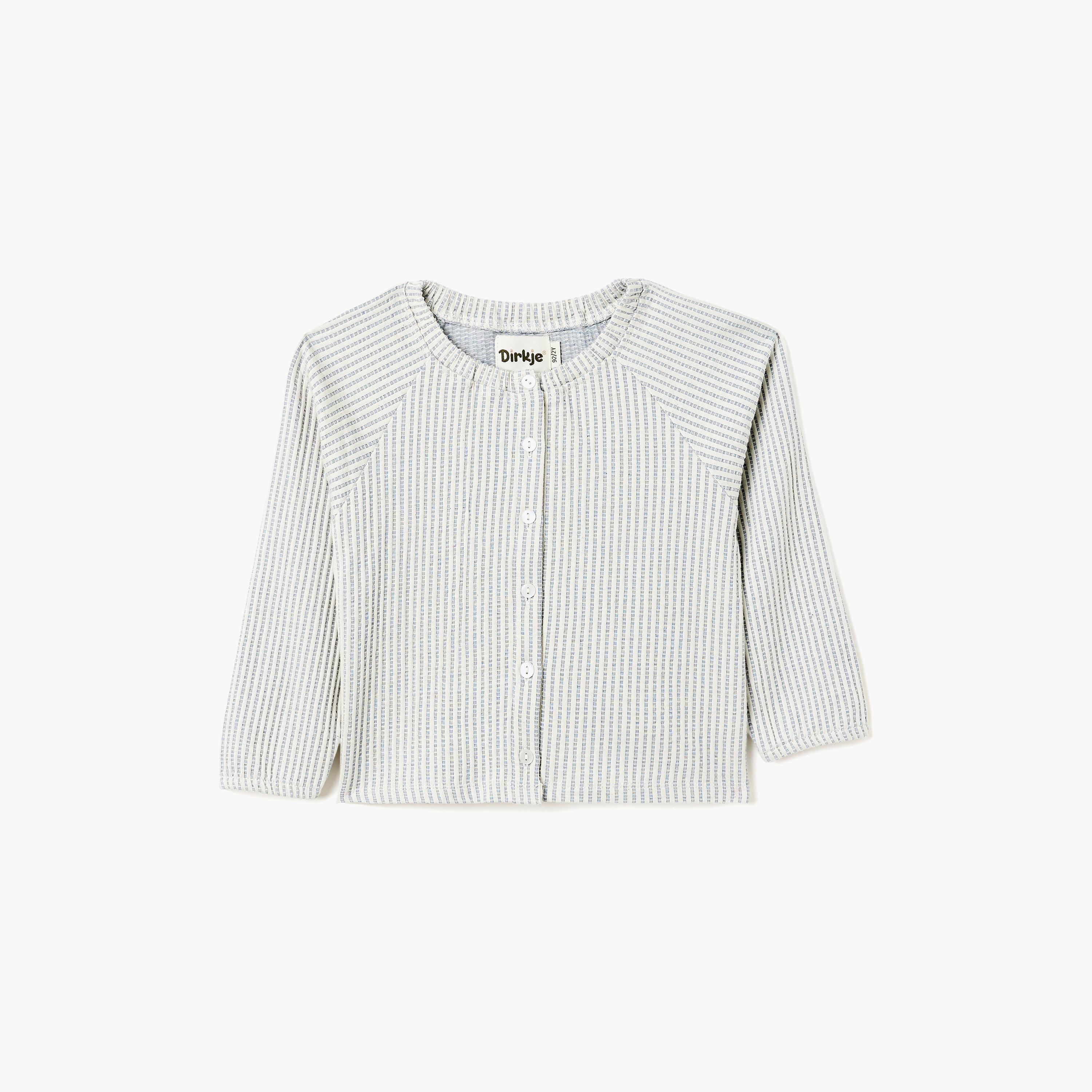 Dirkje Blue-Stripe Seersucker Button-Up Top & Ruffle-Trim Shorts Set-baby-girls-clothing-setsandcoords-image-2