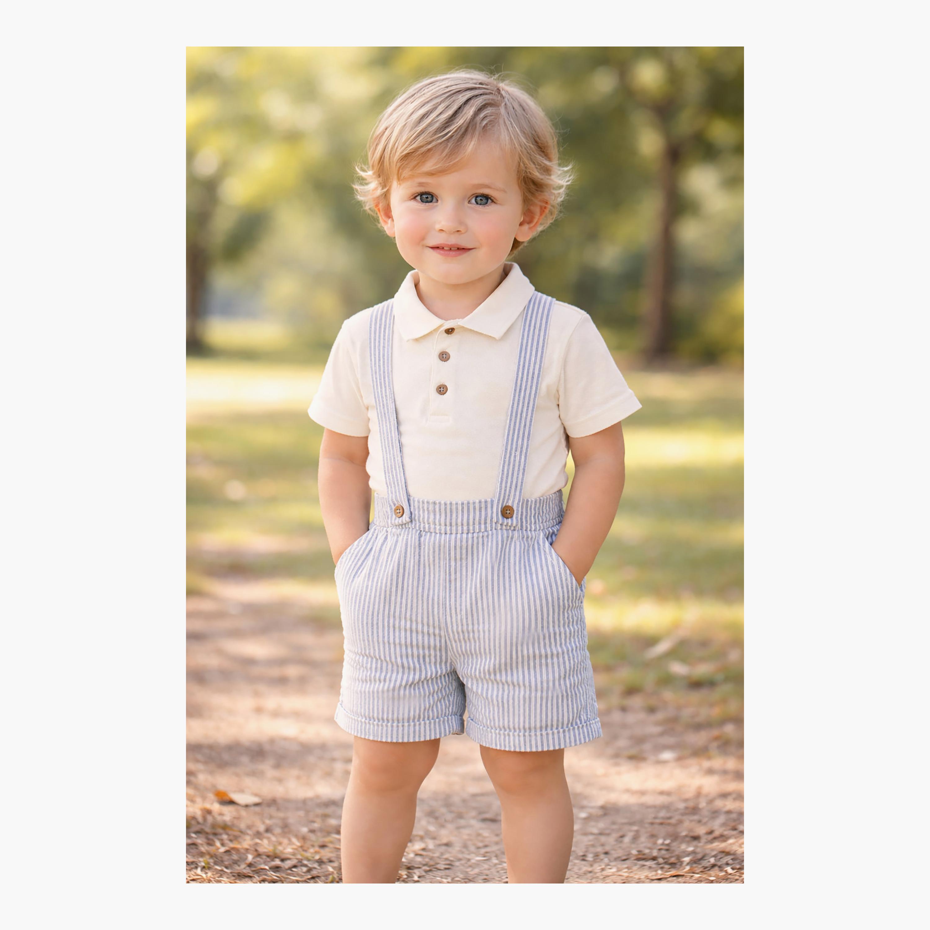 طقم بلوزة بولو كريمي وشورت بحمالات مخطط من ديركجي-boys-clothing-setsandcoords-image-8