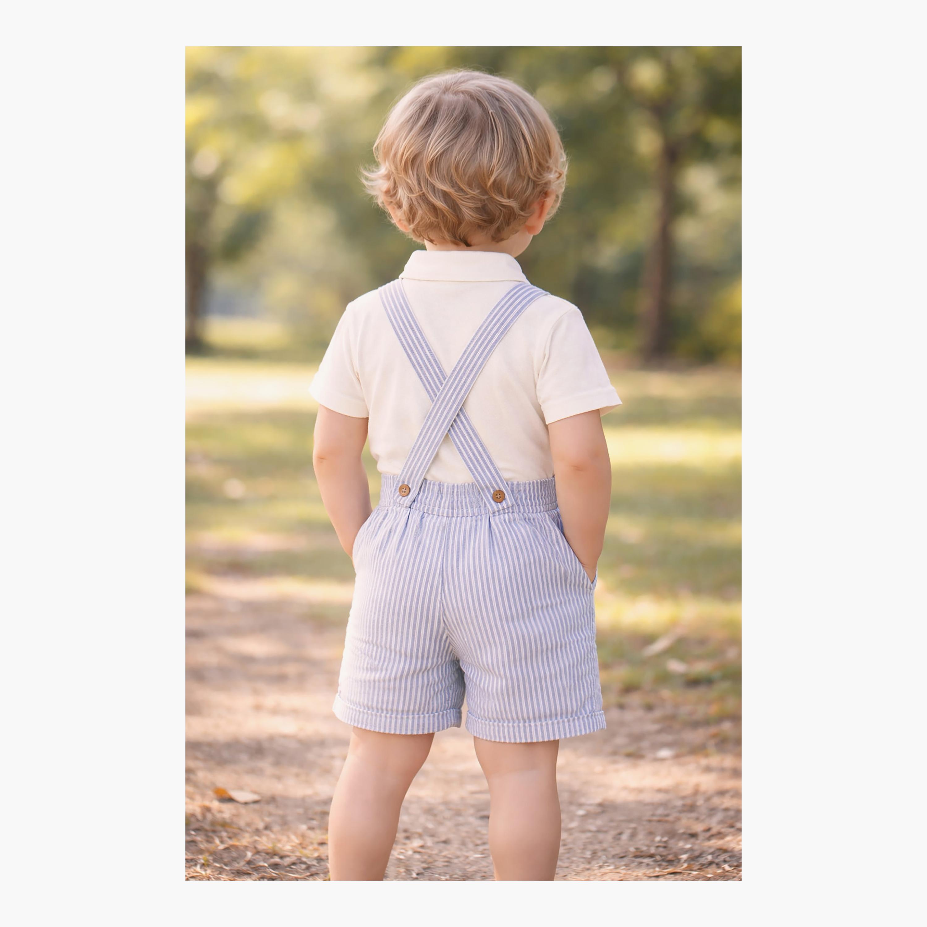 طقم بلوزة بولو كريمي وشورت بحمالات مخطط من ديركجي-boys-clothing-setsandcoords-image-9