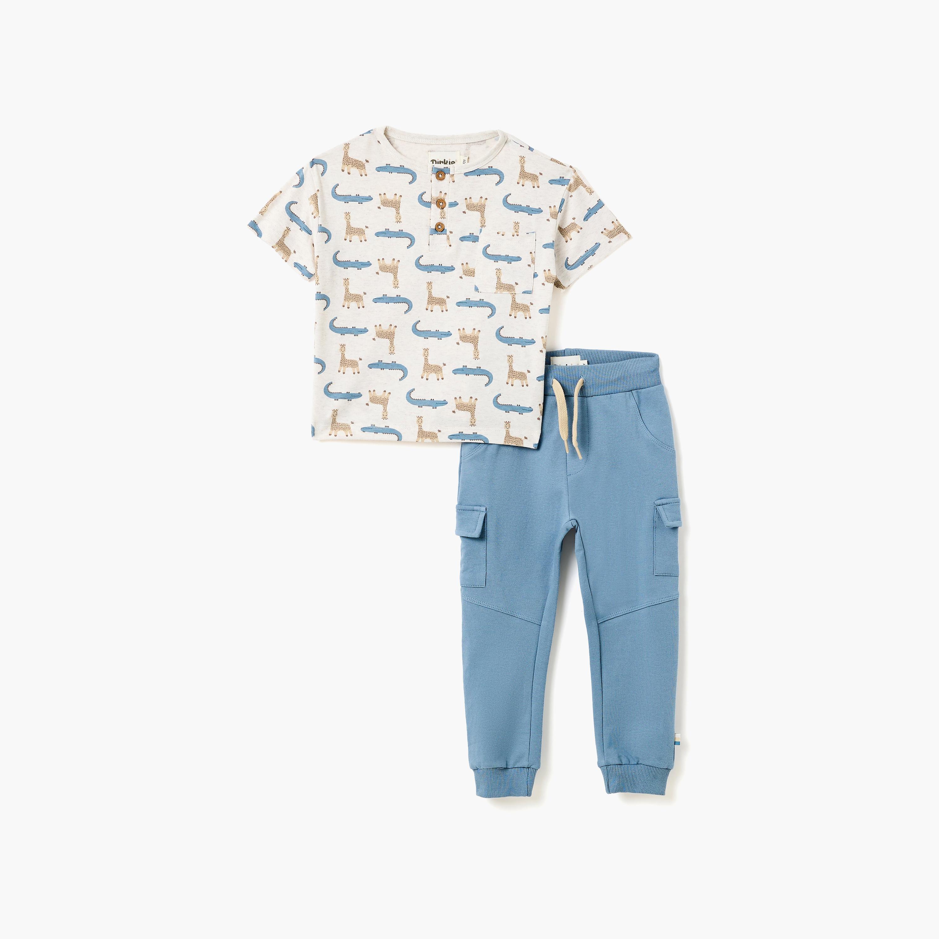Dirkje Safari Adventure Henley Tee & Blue Cargo Jogger Set-boys-clothing-setsandcoords-image-1