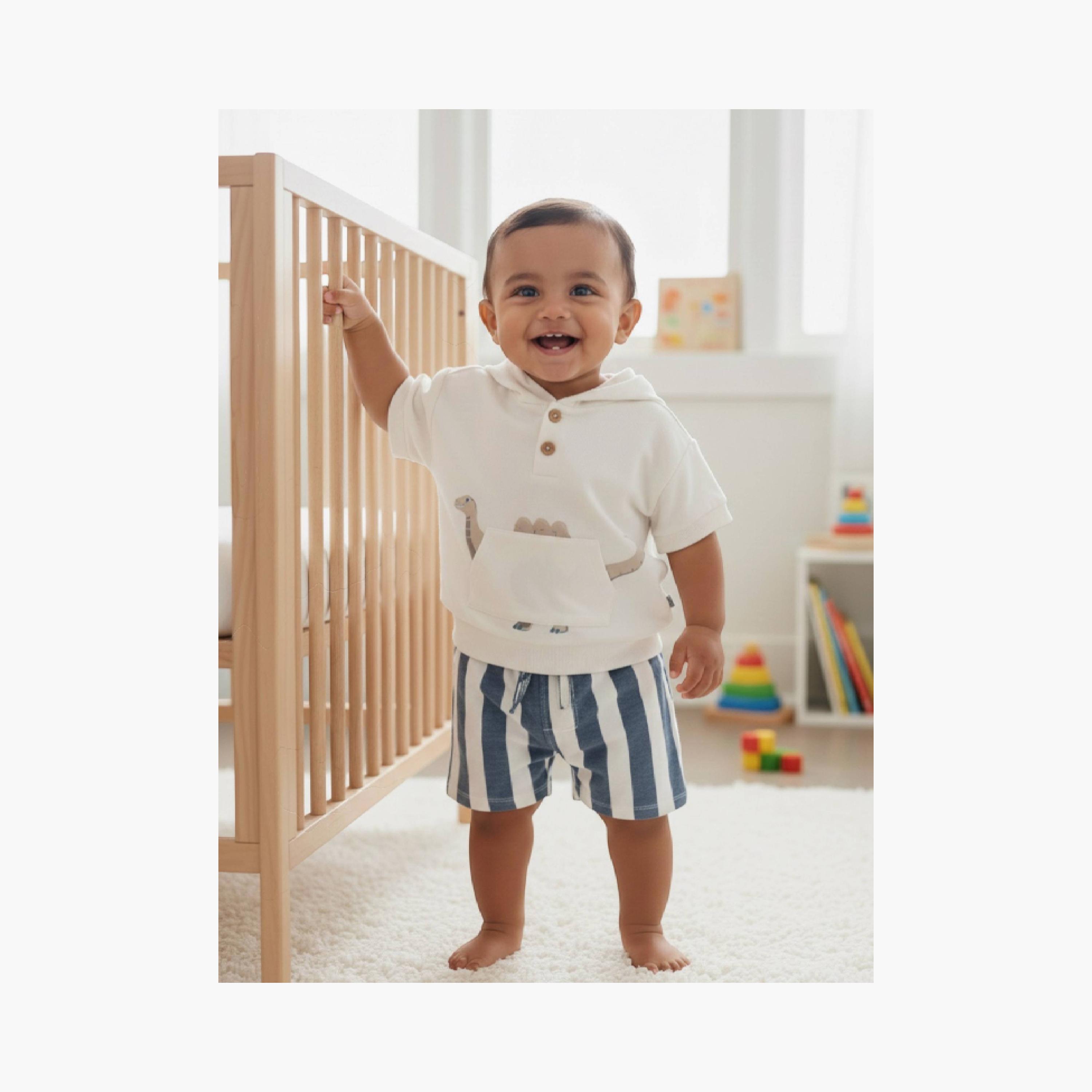 Victor and Jane Half Sleeves Cozy Dino Hooded T-Shirt & Striped Shorts Set-baby-boys-clothing-setsandcoords-image-10