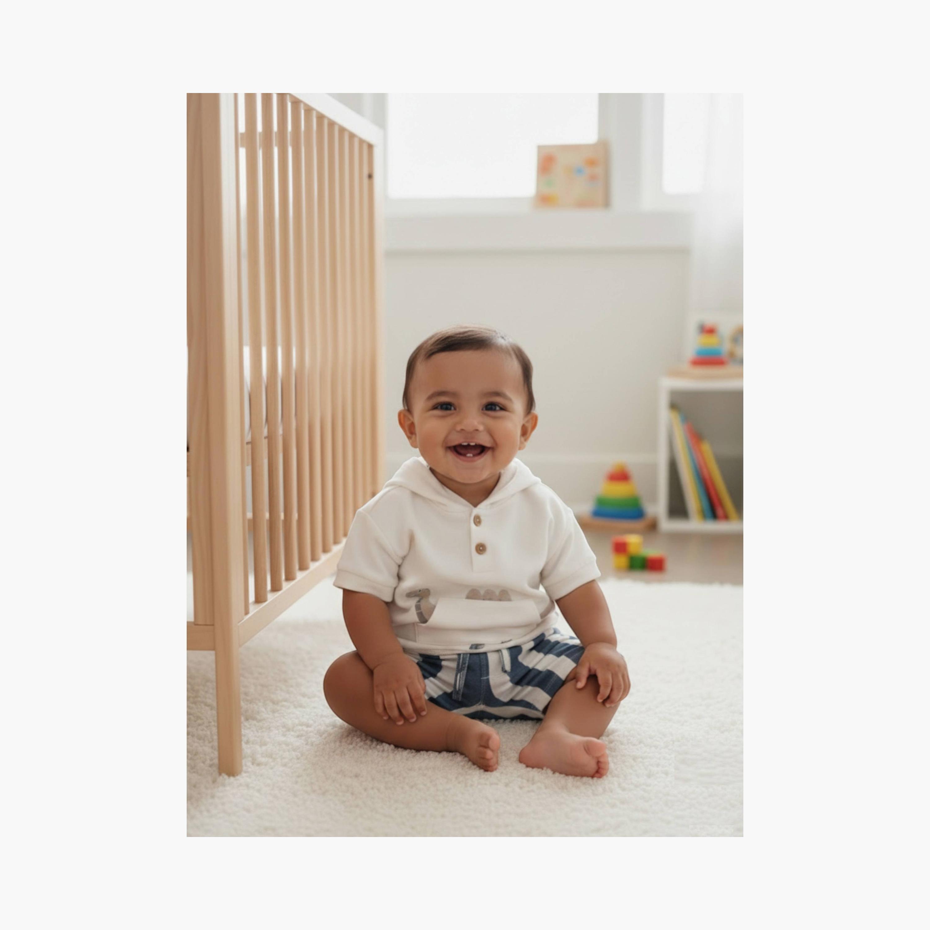 Victor and Jane Half Sleeves Cozy Dino Hooded T-Shirt & Striped Shorts Set-baby-boys-clothing-setsandcoords-image-11