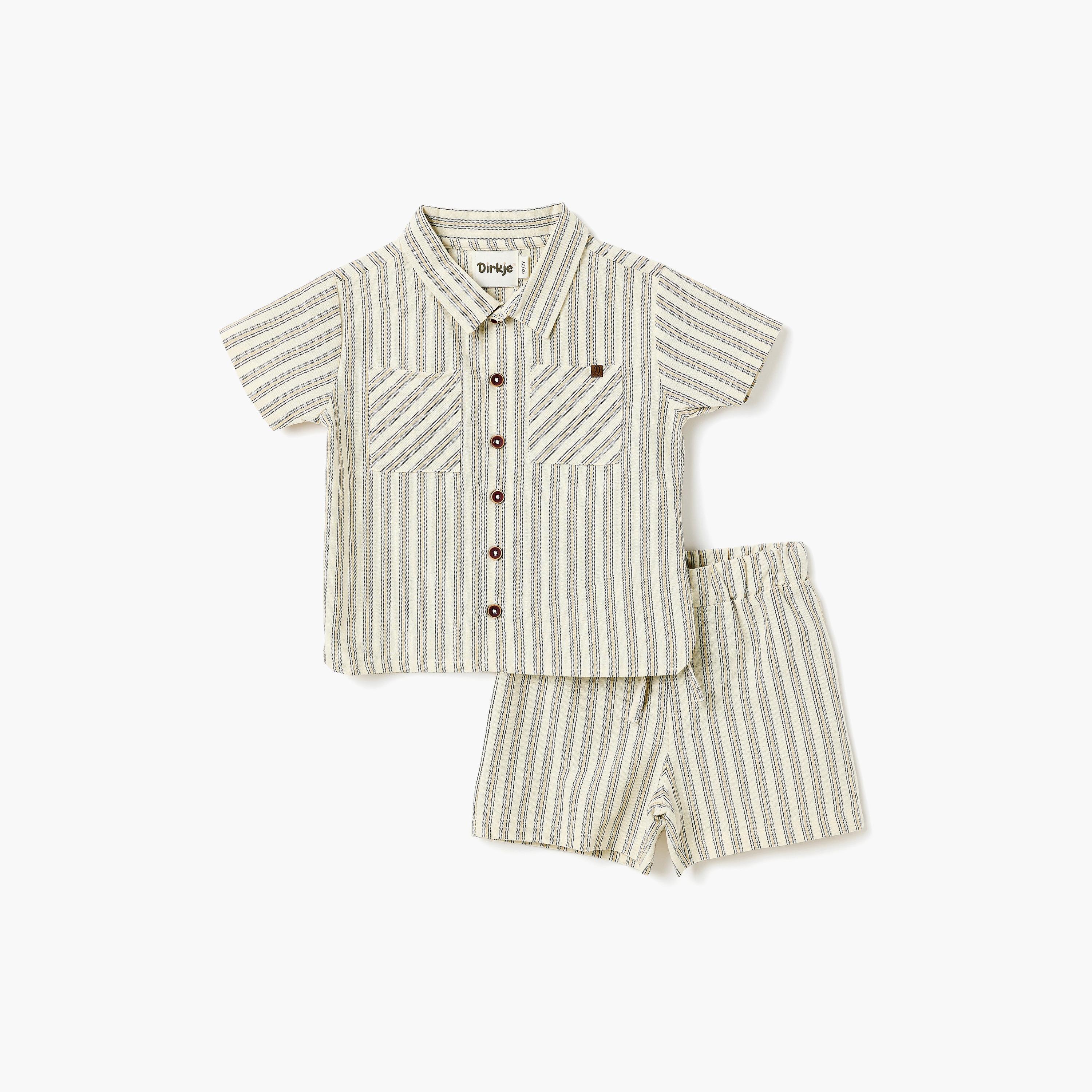 Dirkje Coastal Stripe Collared Button-Front Shirt & Draw-Waist Shorts Set-baby-boys-clothing-setsandcoords-image-1