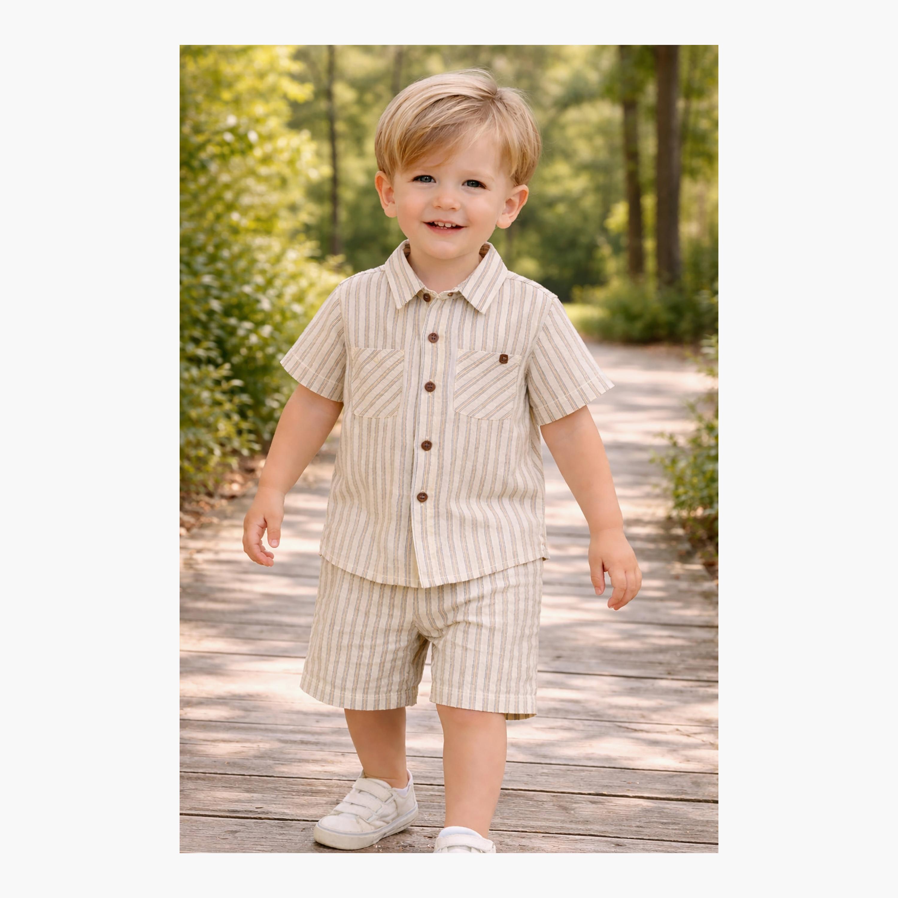 Dirkje Coastal Stripe Collared Button-Front Shirt & Draw-Waist Shorts Set-baby-boys-clothing-setsandcoords-image-6