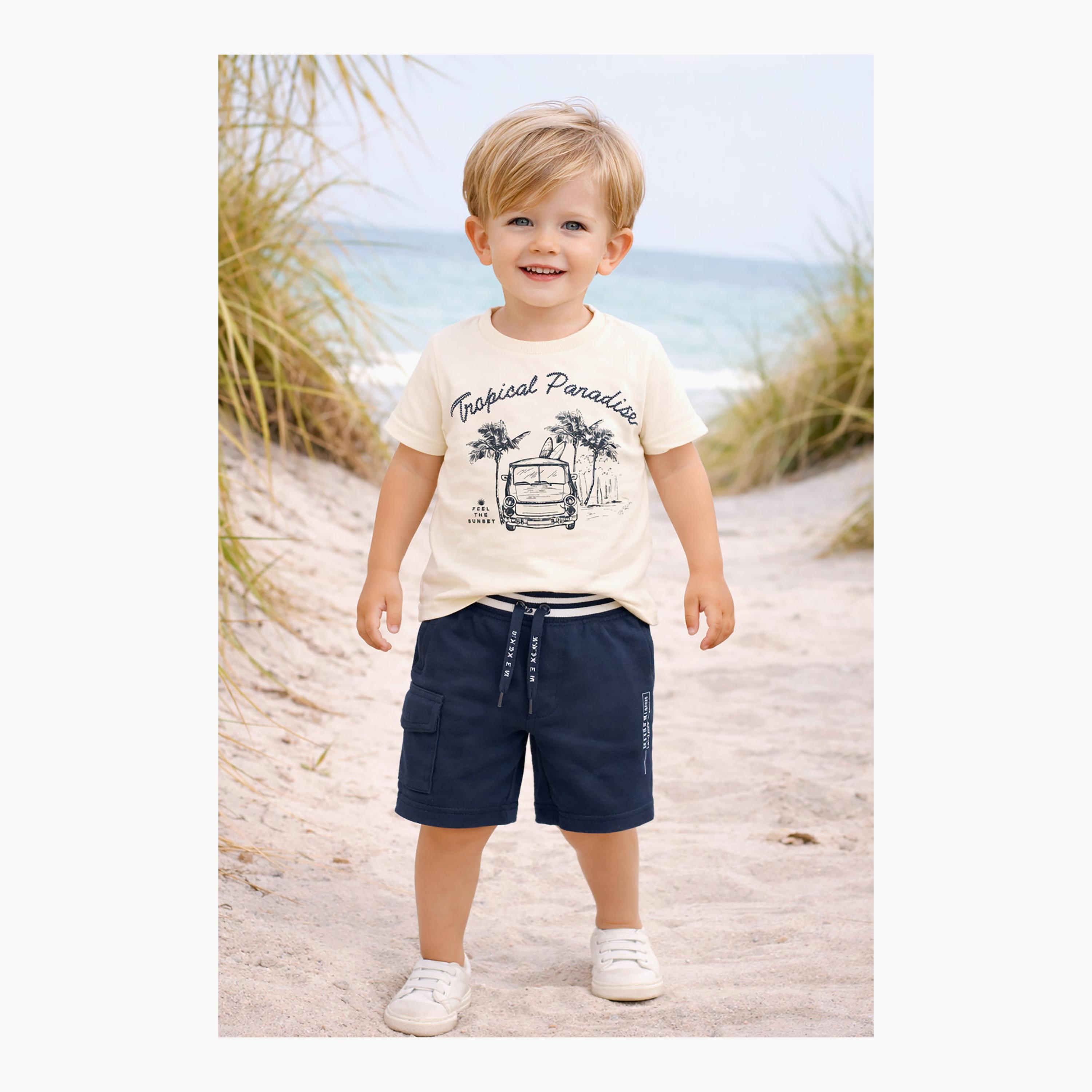 Dirkje ropical Wheels Cotton Tee & Striped-Waistband Shorts Set-baby-boys-clothing-setsandcoords-image-6