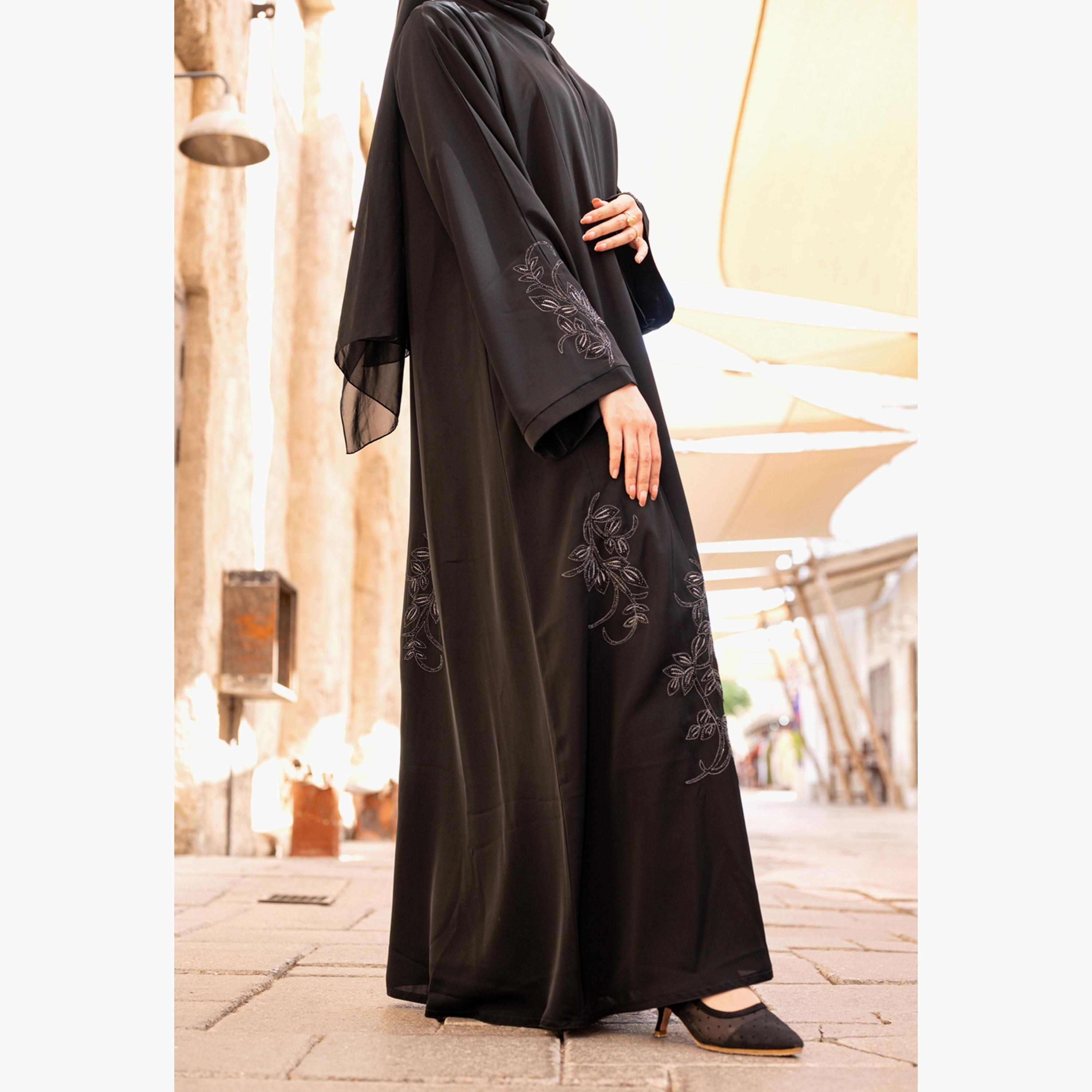 Nukhbaa Beaded Detailed Abaya with Hijab-women-arabicclothing-abayas-image-4
