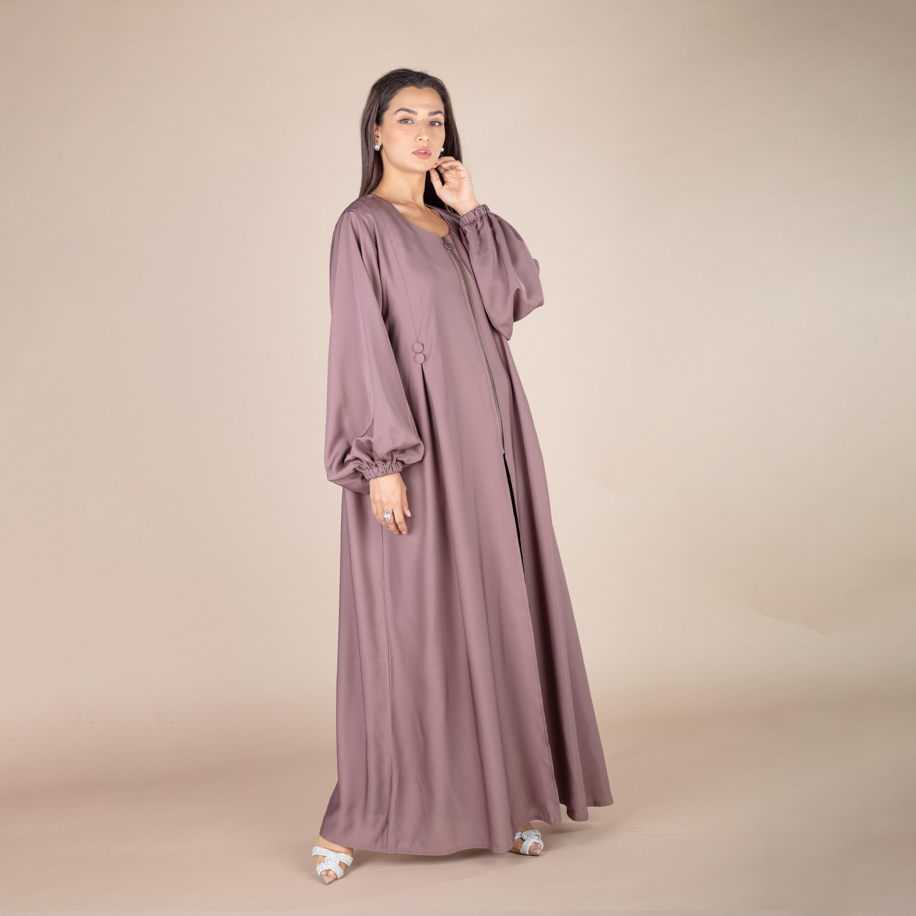 نخبه عباية أمامية سادة مع حجاب-women-arabicclothing-abayas-image-1