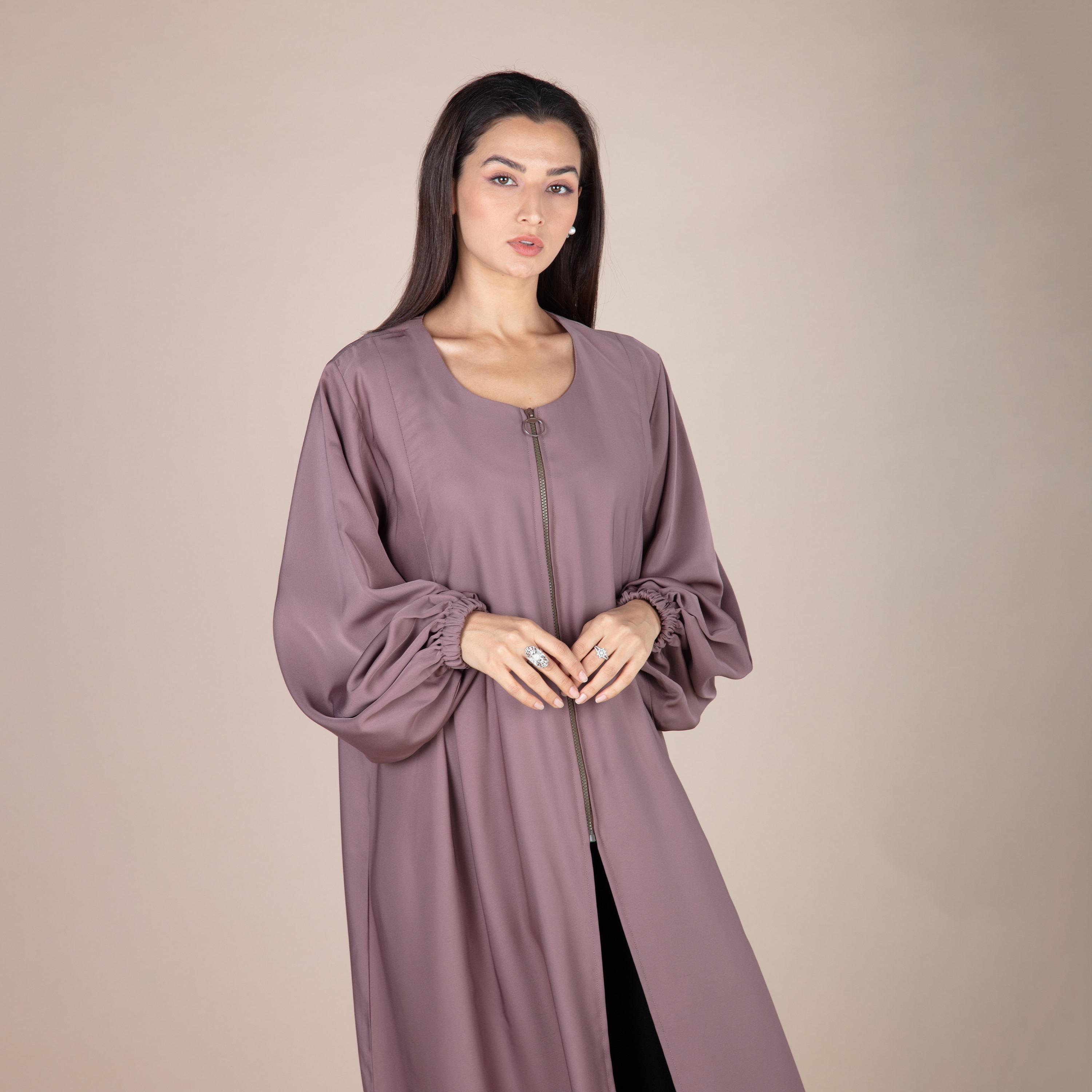 نخبه عباية أمامية سادة مع حجاب-women-arabicclothing-abayas-image-3