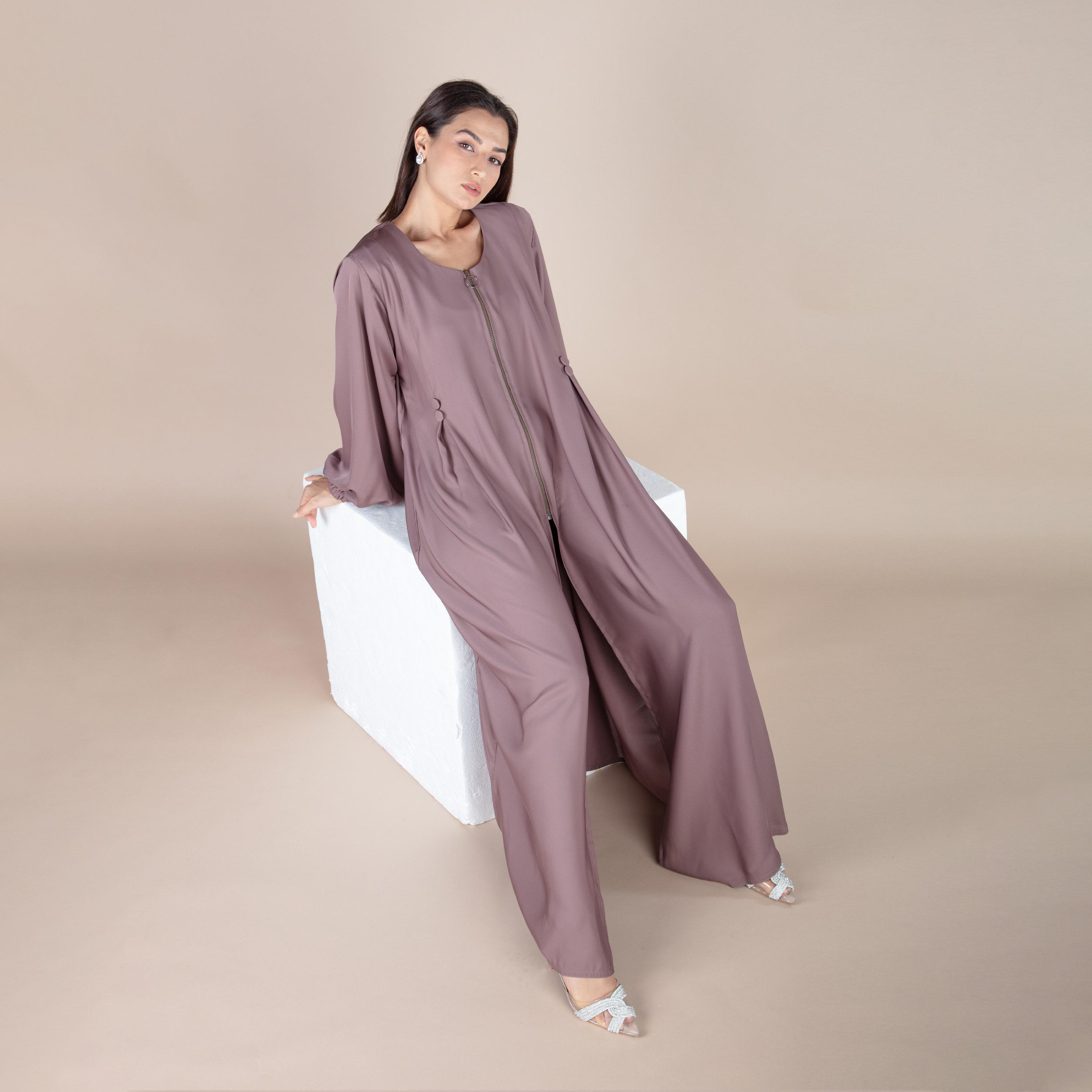 نخبه عباية أمامية سادة مع حجاب-women-arabicclothing-abayas-image-4