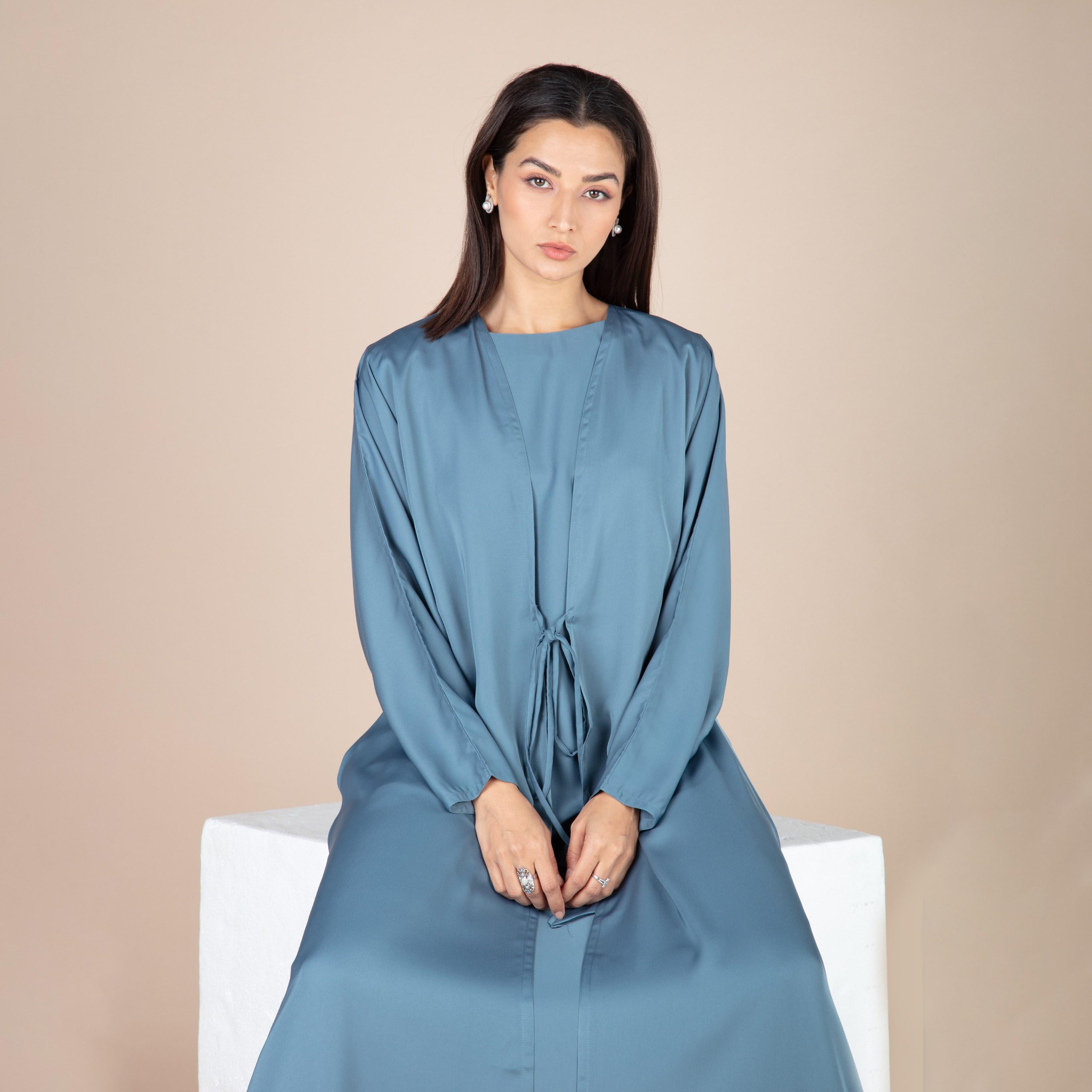 نخبه عباية سادة برباط أمامي مع حجاب-women-arabicclothing-abayas-image-2