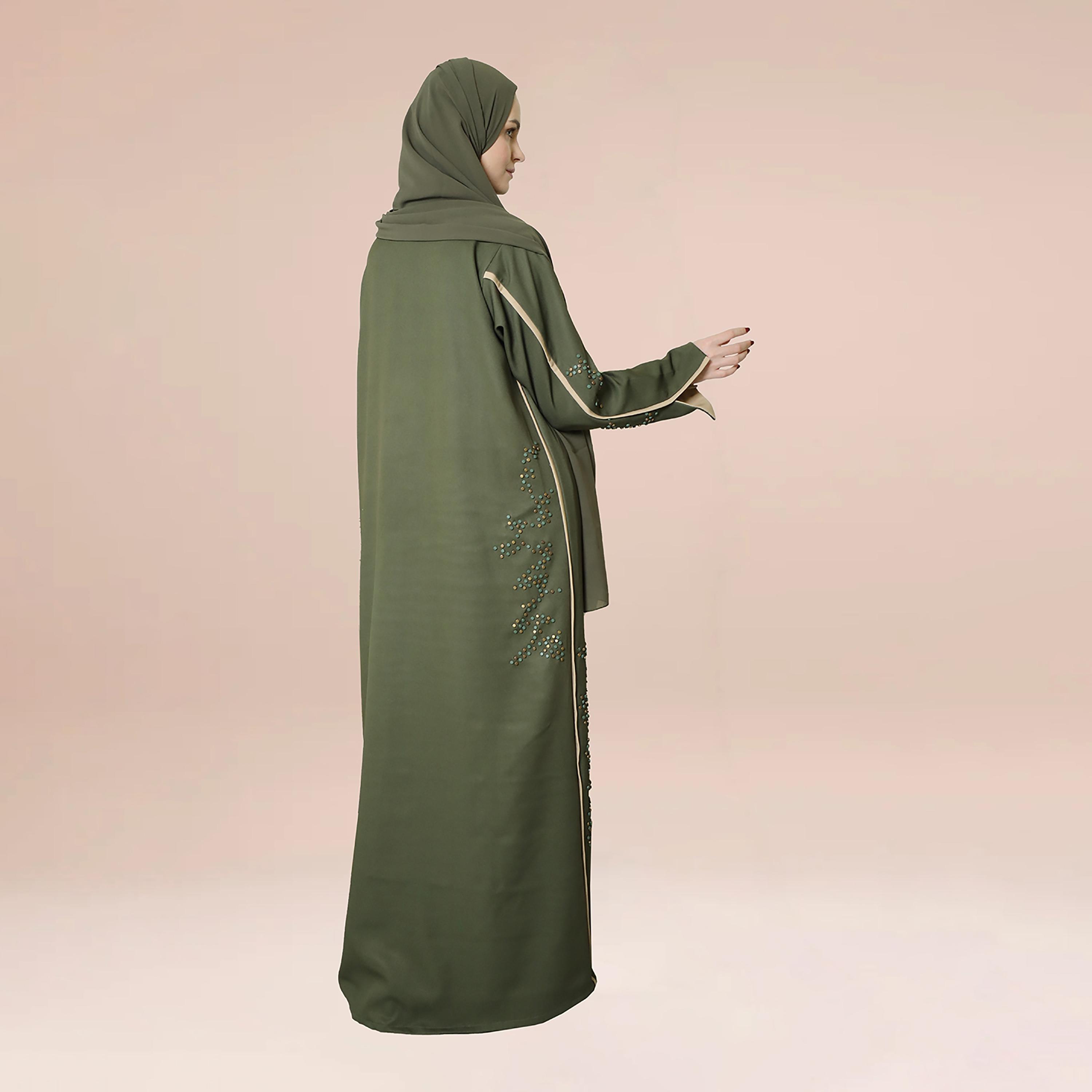 نخبه عباية بتفاصيل معدنية مع حجاب-women-arabicclothing-abayas-image-4