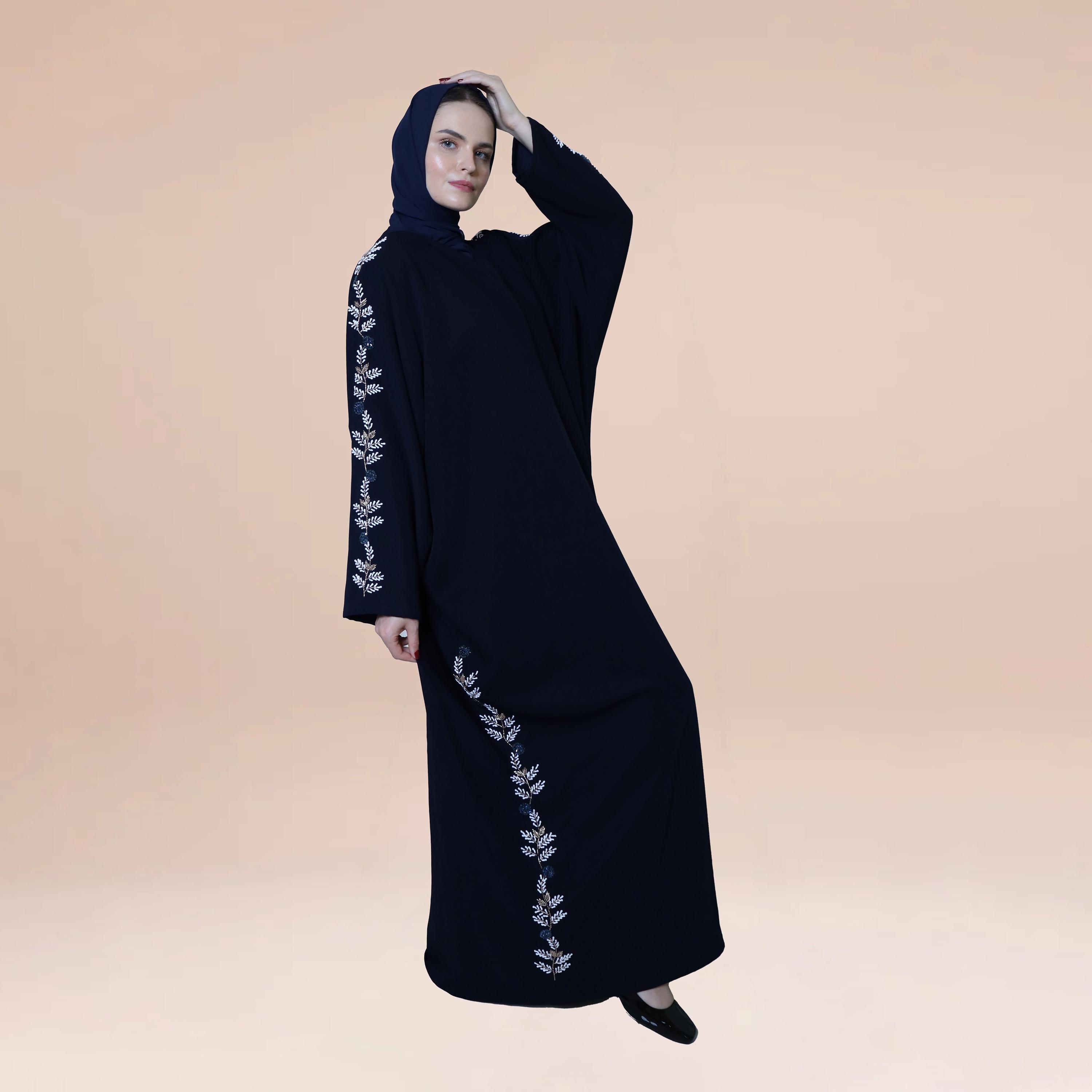Nukhbaa Beaded Detailed Abaya with Hijab-women-arabicclothing-abayas-image-1