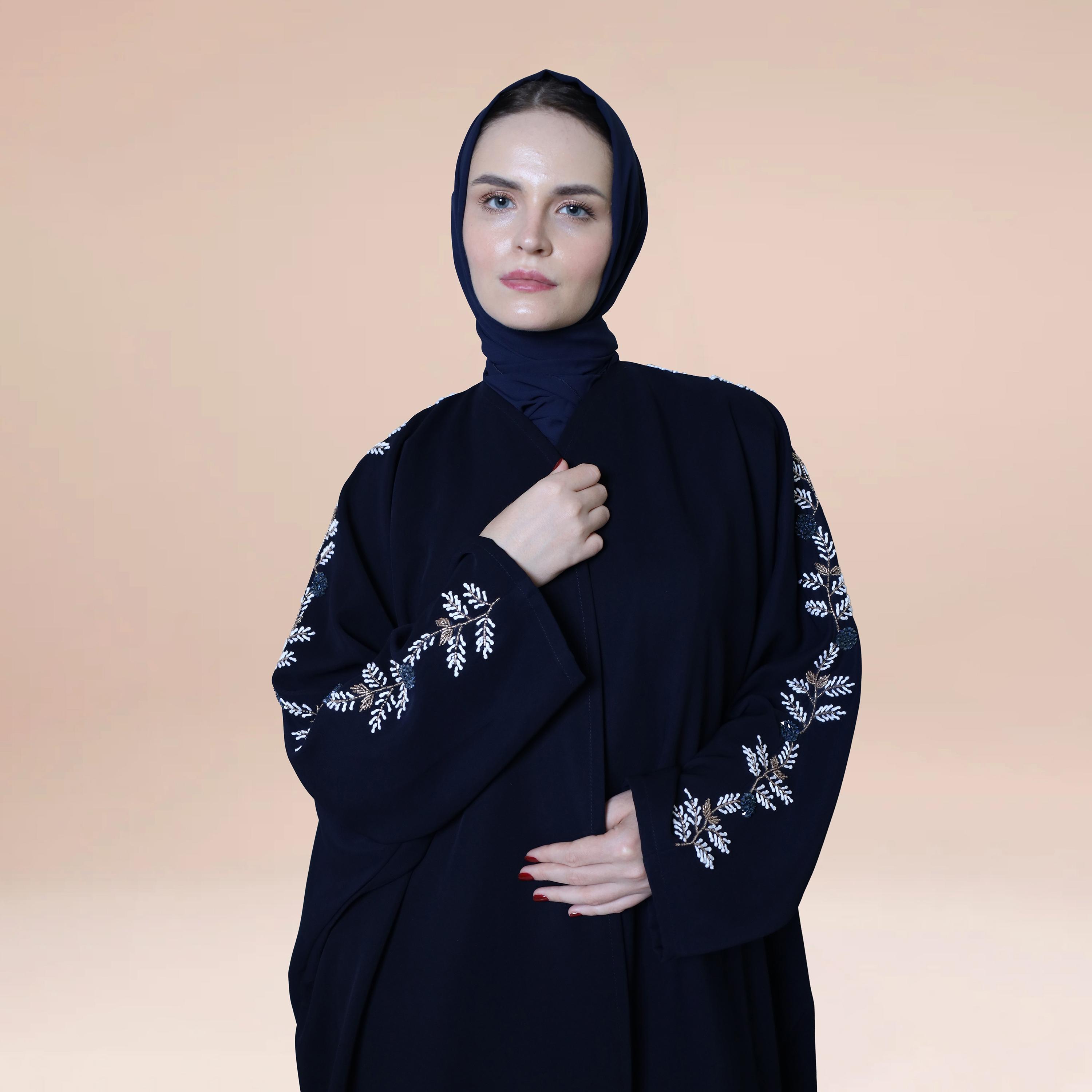 Nukhbaa Beaded Detailed Abaya with Hijab-women-arabicclothing-abayas-image-2