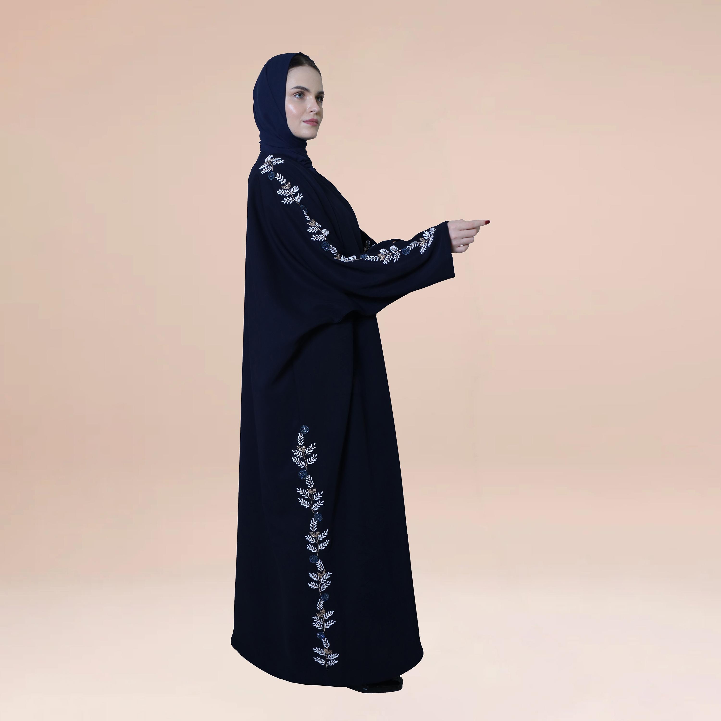 Nukhbaa Beaded Detailed Abaya with Hijab-women-arabicclothing-abayas-image-4