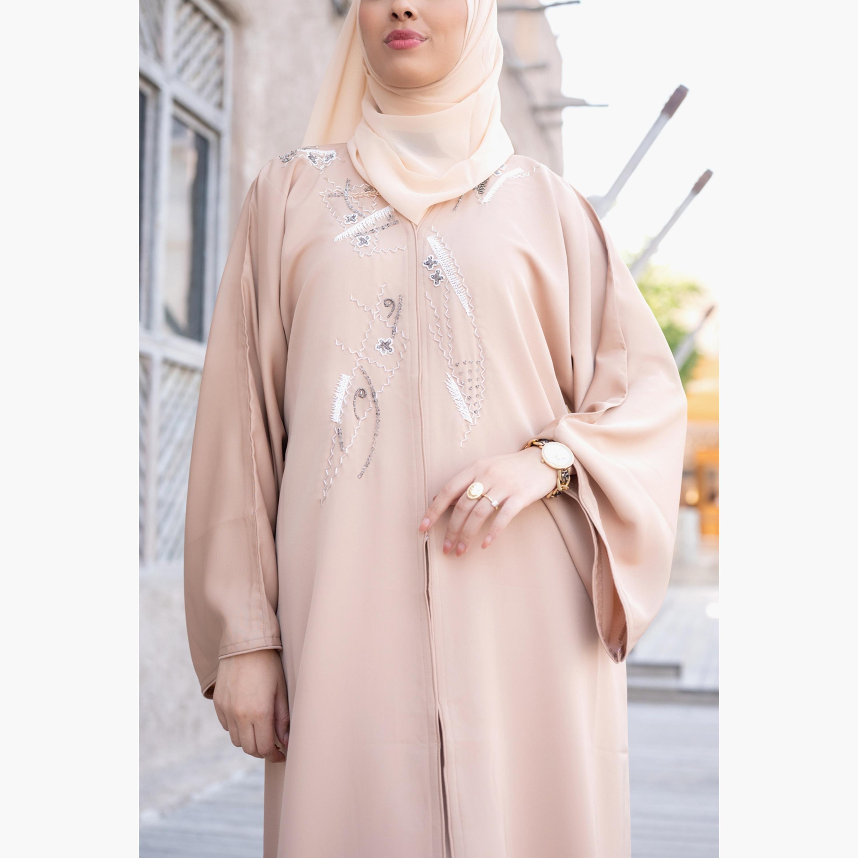 Nukhbaa Beaded & Crystal Detailed Abaya with Hijab-women-arabicclothing-abayas-image-2