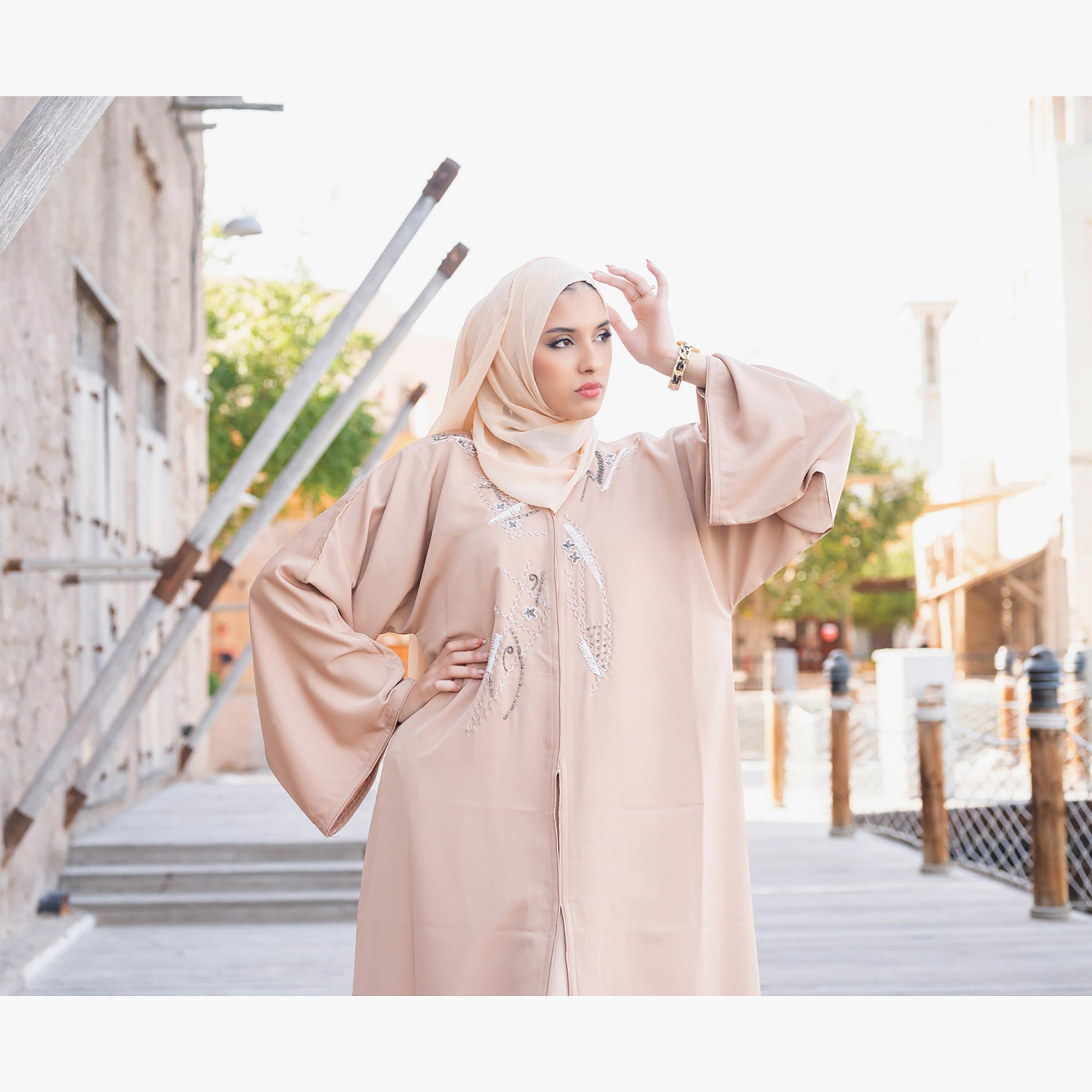 Nukhbaa Beaded & Crystal Detailed Abaya with Hijab-women-arabicclothing-abayas-image-3