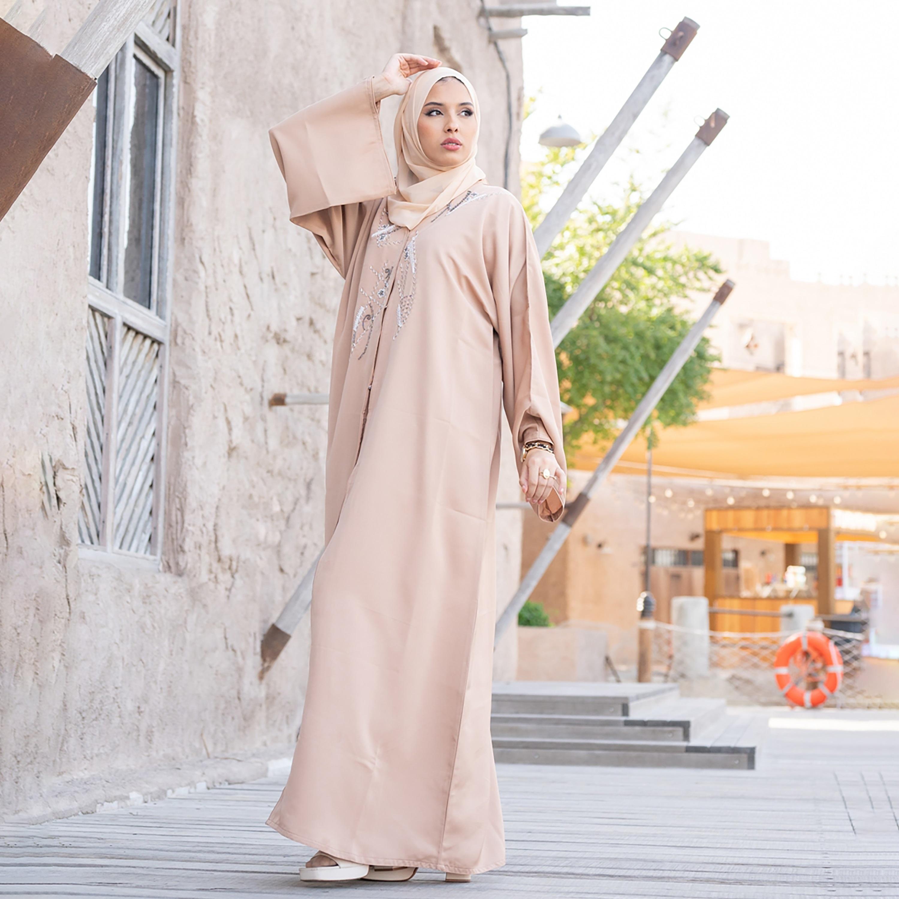 Nukhbaa Beaded & Crystal Detailed Abaya with Hijab-women-arabicclothing-abayas-image-4