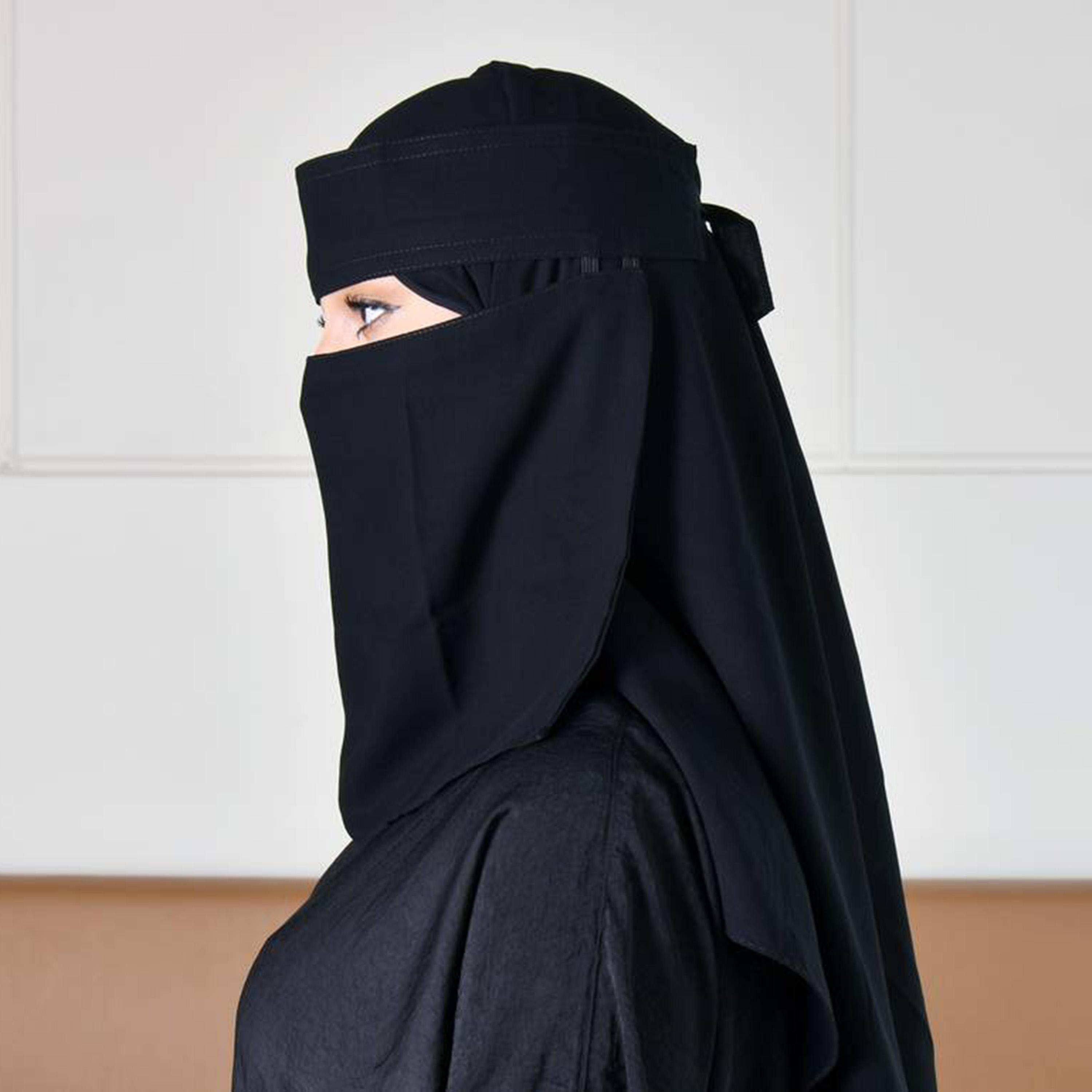 Beyond Abaya Black Silk Women's Niqab with Tie Closure-women-arabicclothing-headscarf-niqab-image-2
