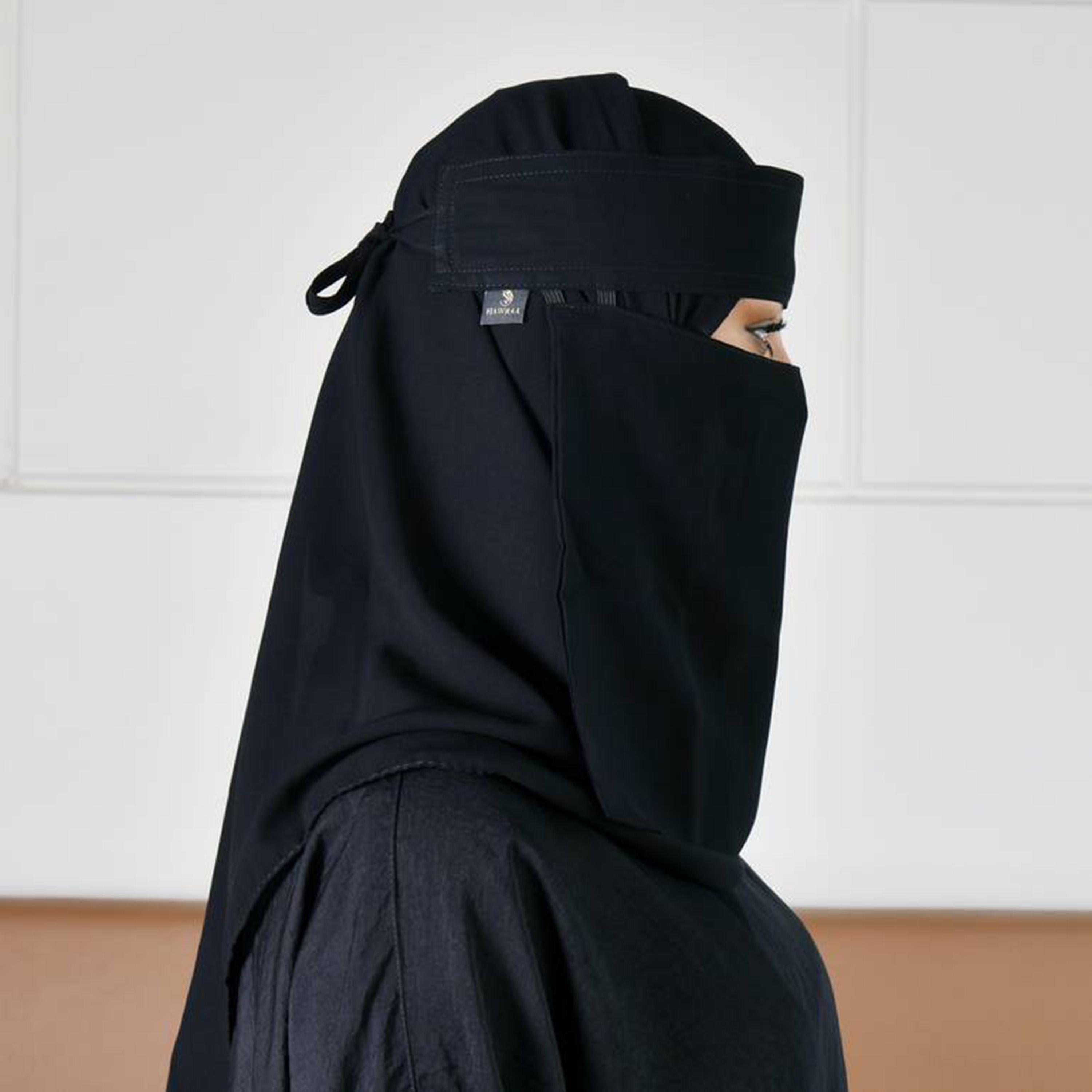 Beyond Abaya Black Silk Women's Niqab with Tie Closure-women-arabicclothing-headscarf-niqab-image-3