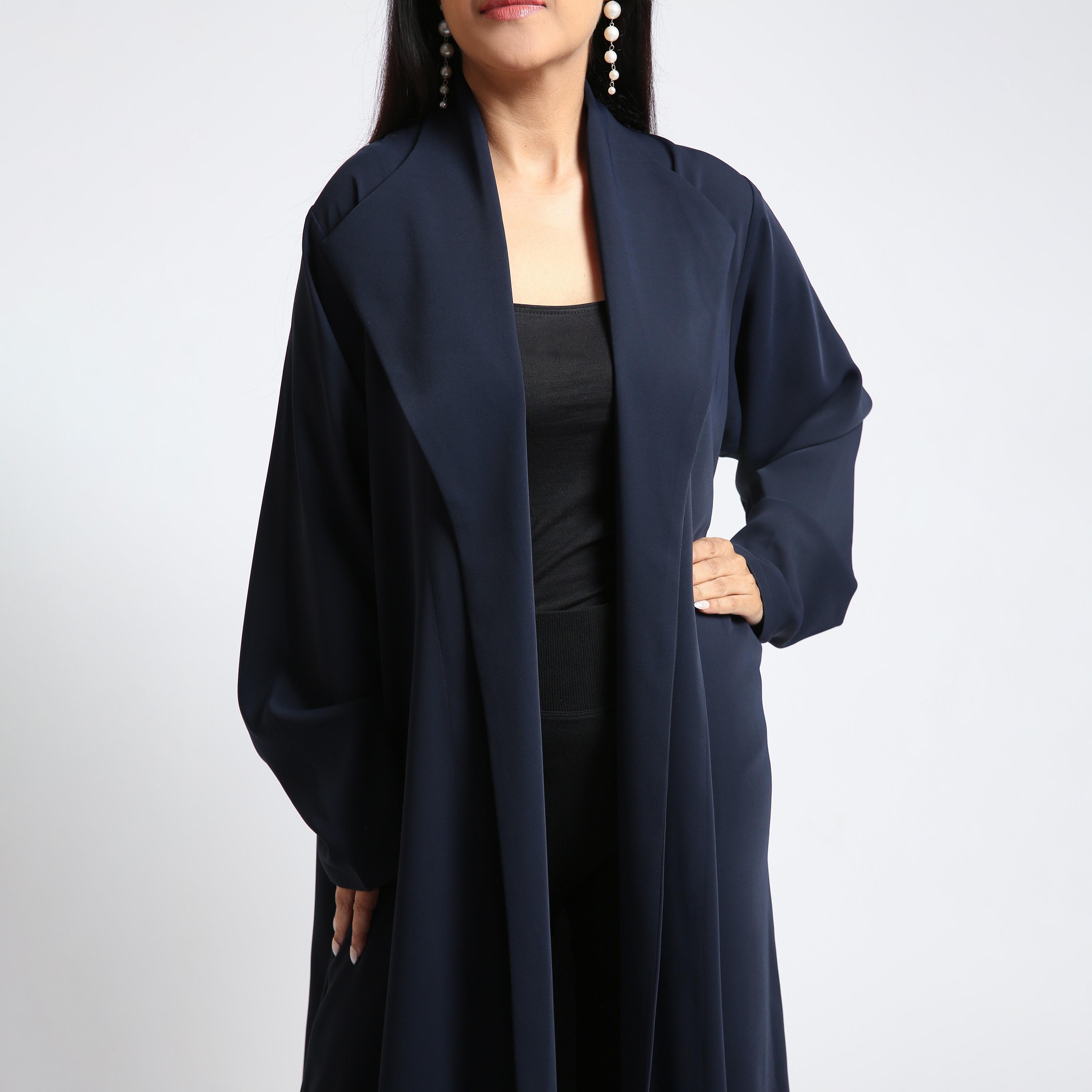 عباية نسائية بياقة مطوية قماش ندى - أزرق من نكياس-women-arabicclothing-abayas-image-2