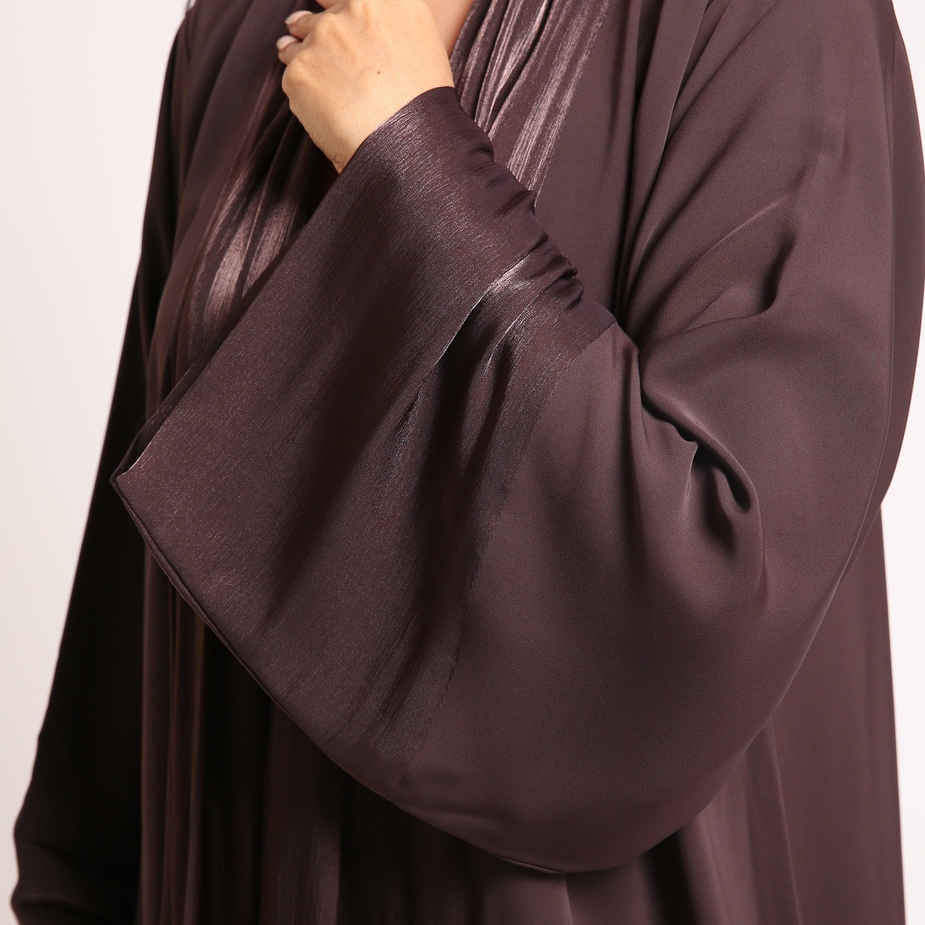 عباية سهرة نسائية بأكمام واسعة قماش ندى - بني من نكياس-women-arabicclothing-abayas-image-2
