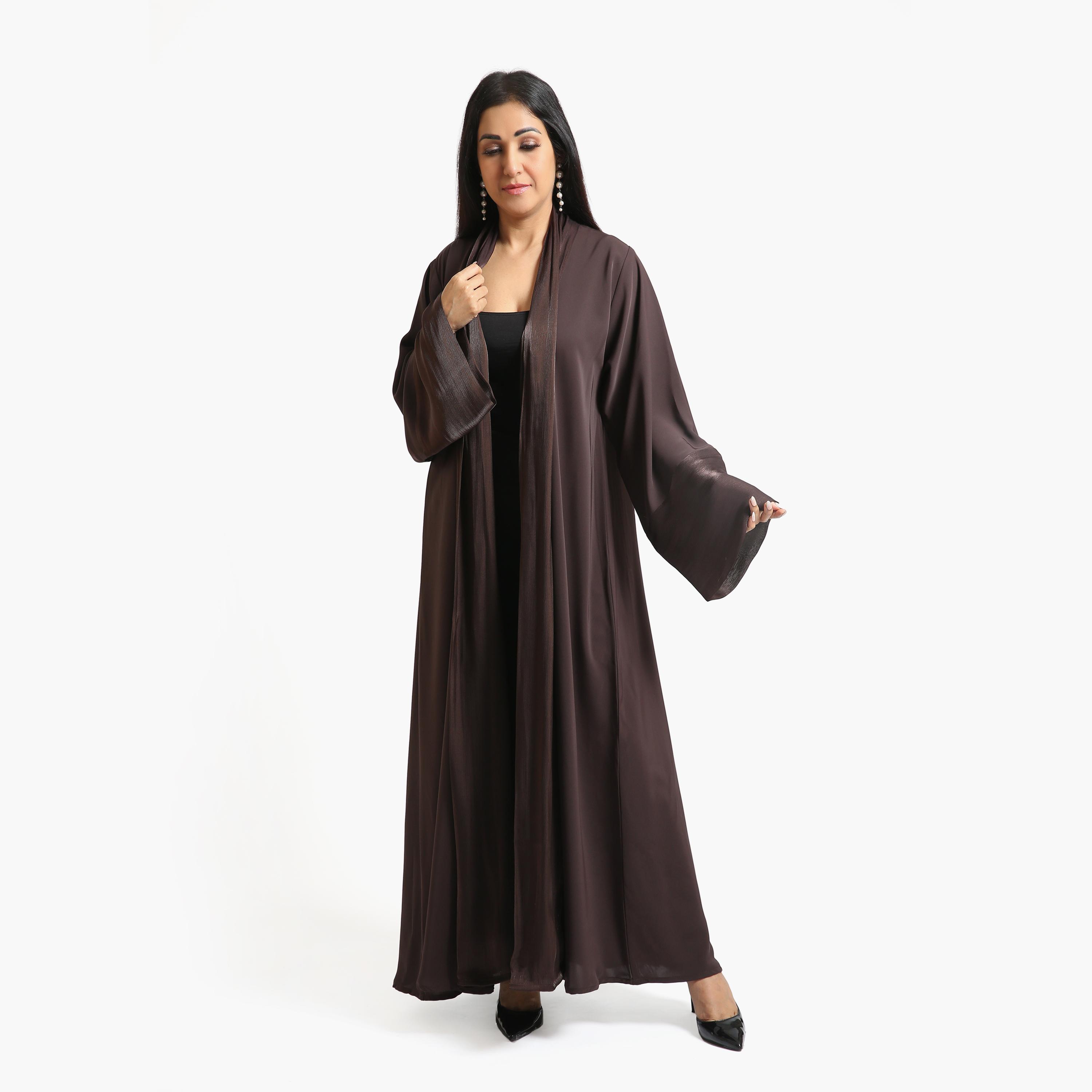 عباية سهرة نسائية بأكمام واسعة قماش ندى - بني من نكياس-women-arabicclothing-abayas-image-3