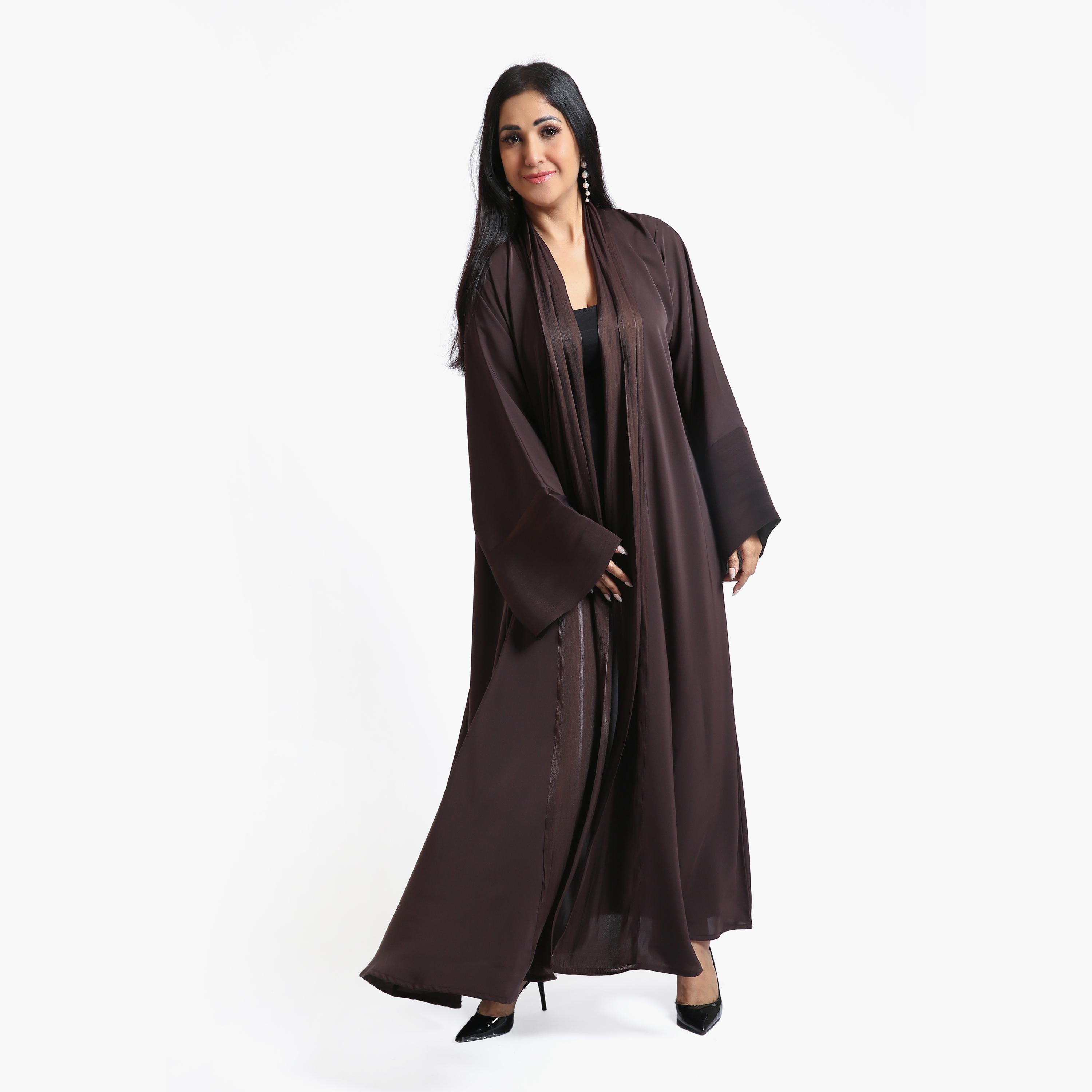 عباية سهرة نسائية بأكمام واسعة قماش ندى - بني من نكياس-women-arabicclothing-abayas-image-4