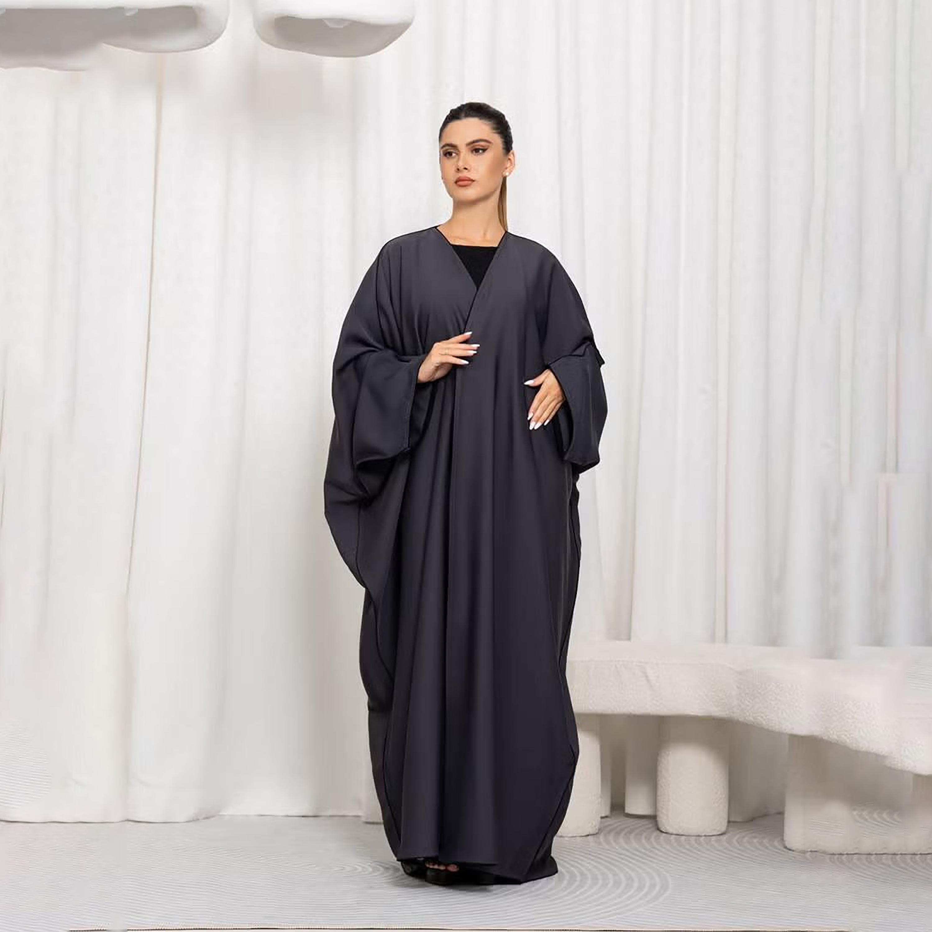Nikias Dark Grey Batwing Sleeves Nida Women's Abaya-women-arabicclothing-abayas-image-1