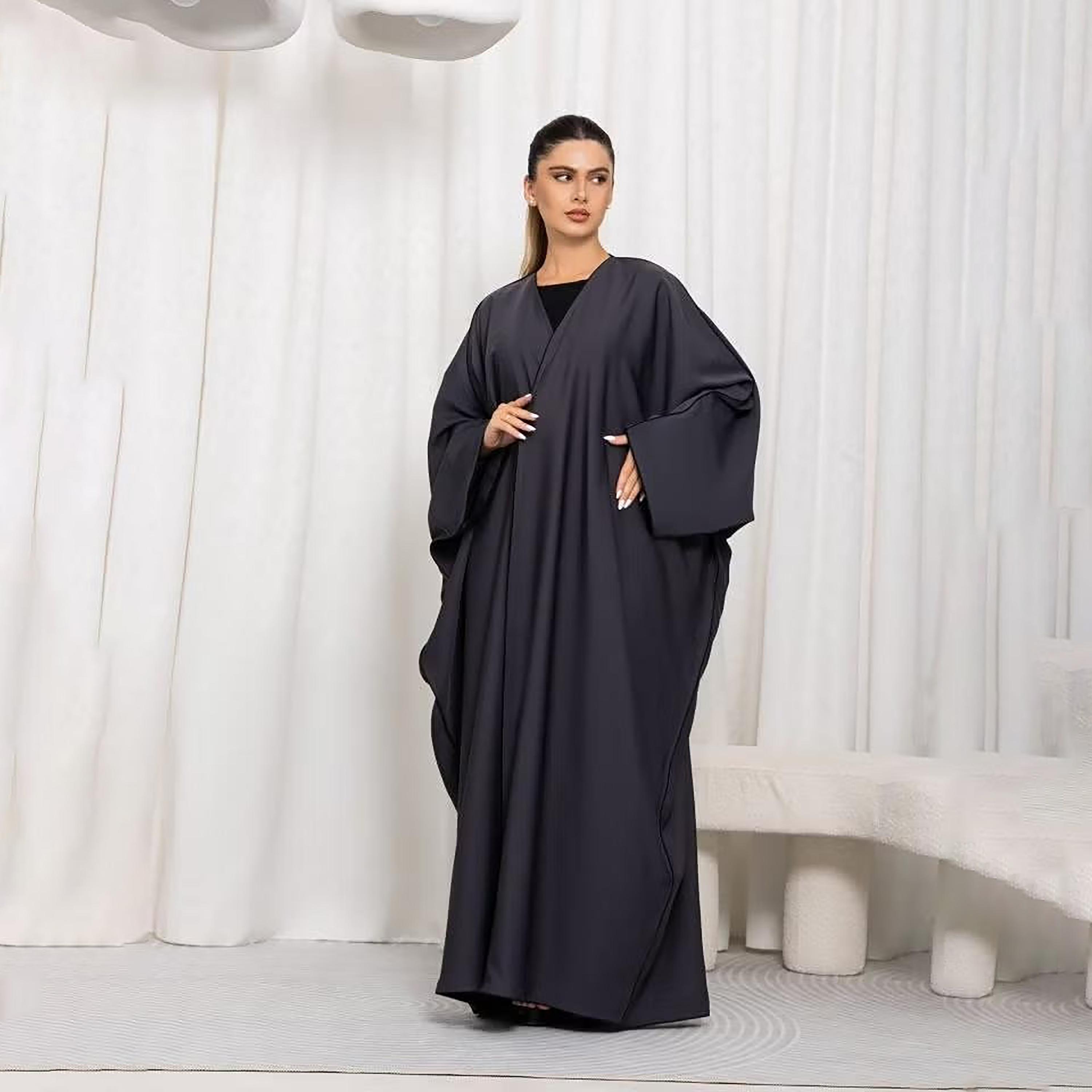 Nikias Dark Grey Batwing Sleeves Nida Women's Abaya-women-arabicclothing-abayas-image-2