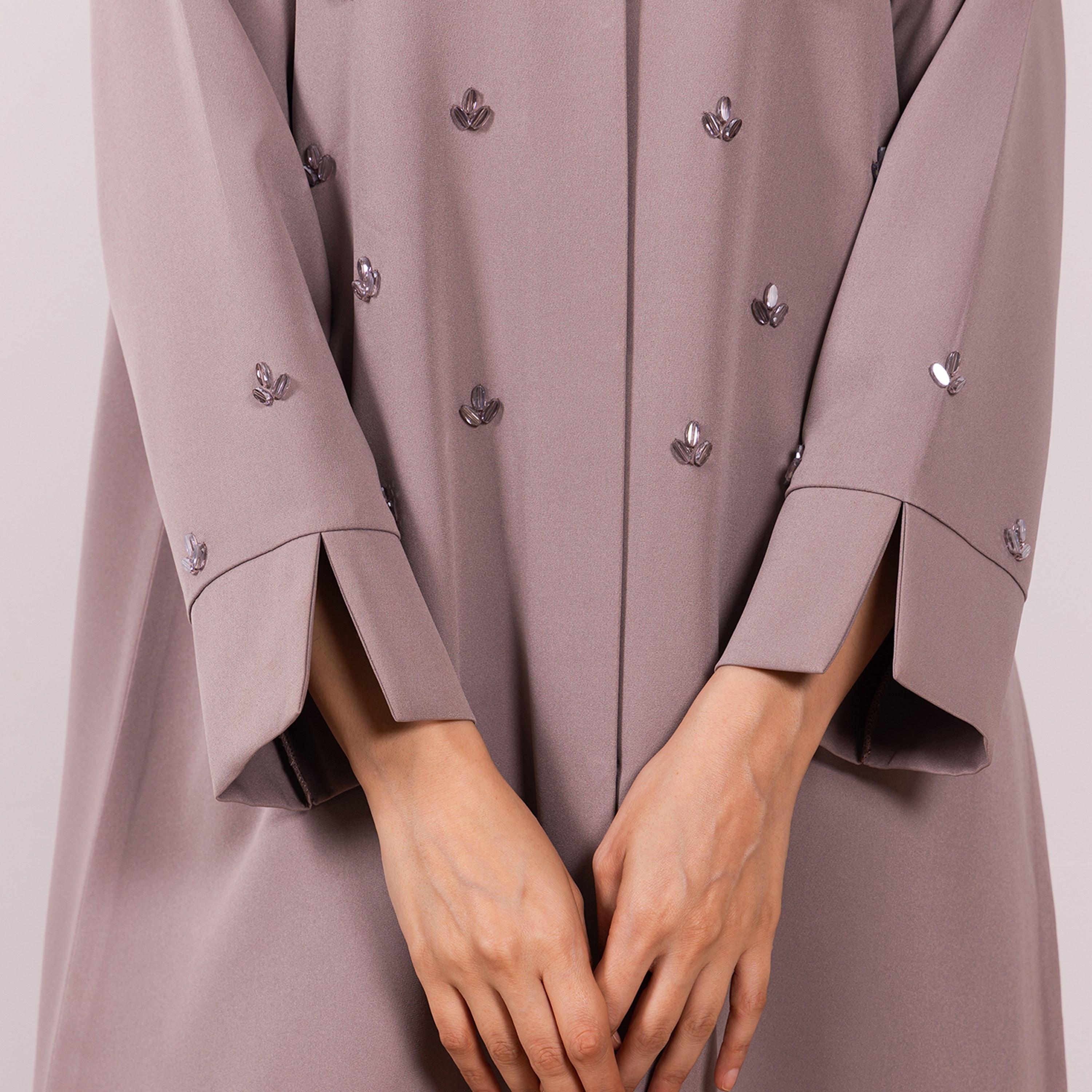Nikias Brown Beads Detailed Barbie Crepe Women's Formal Abaya-women-arabicclothing-abayas-image-3