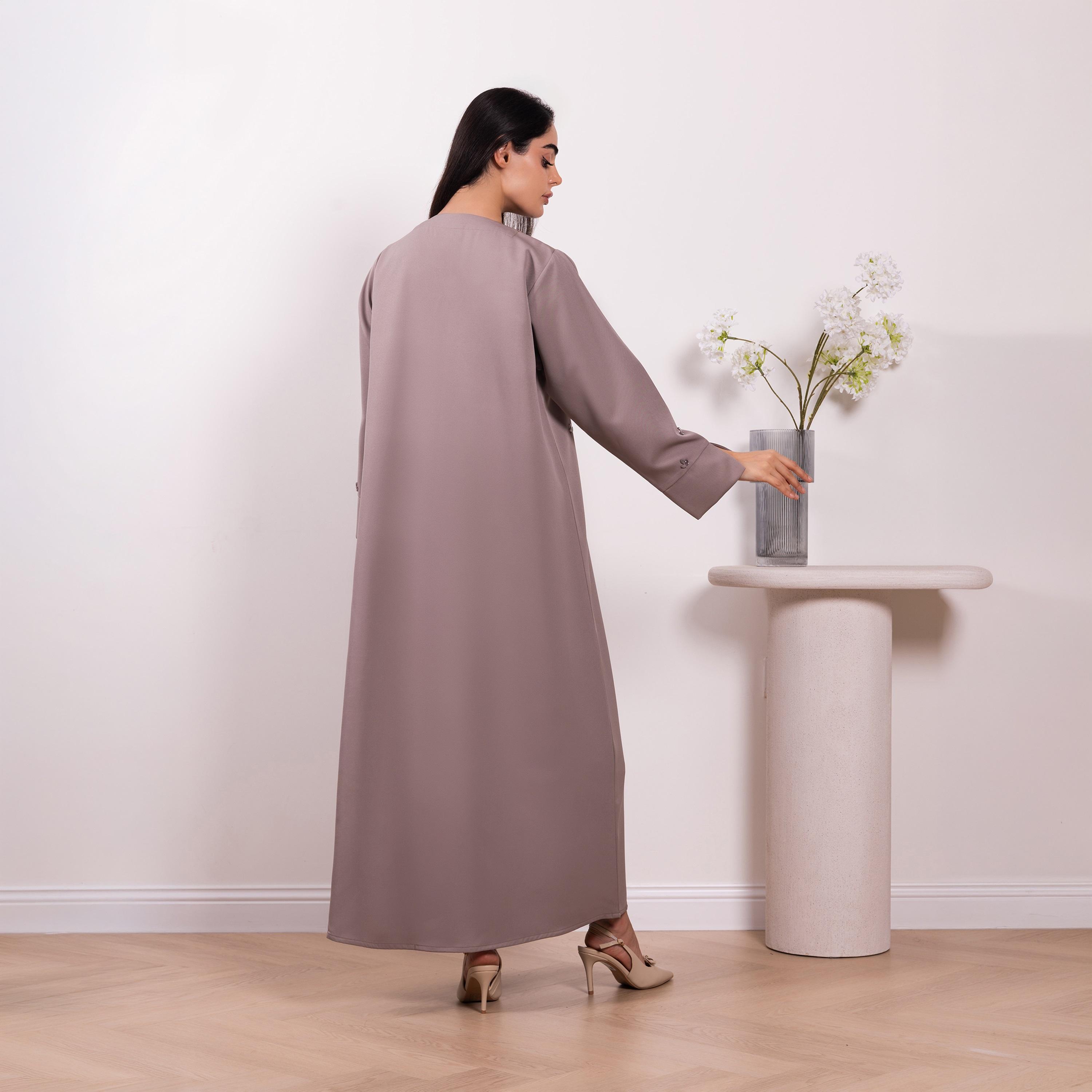 Nikias Brown Beads Detailed Barbie Crepe Women's Formal Abaya-women-arabicclothing-abayas-image-4