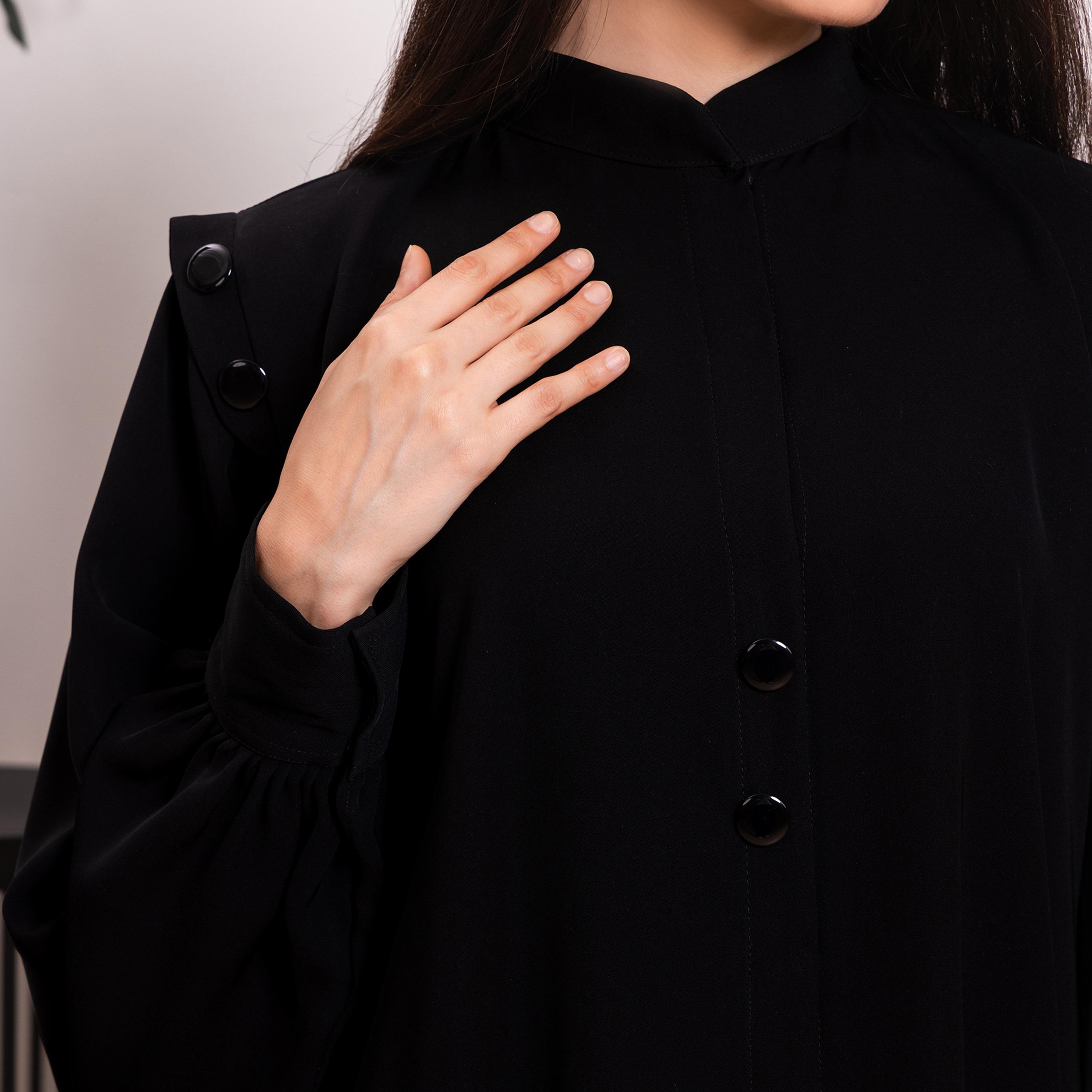 Nikias Black Mandarin Collar Balloon Sleeves Nida Women's Abaya-women-arabicclothing-abayas-image-3