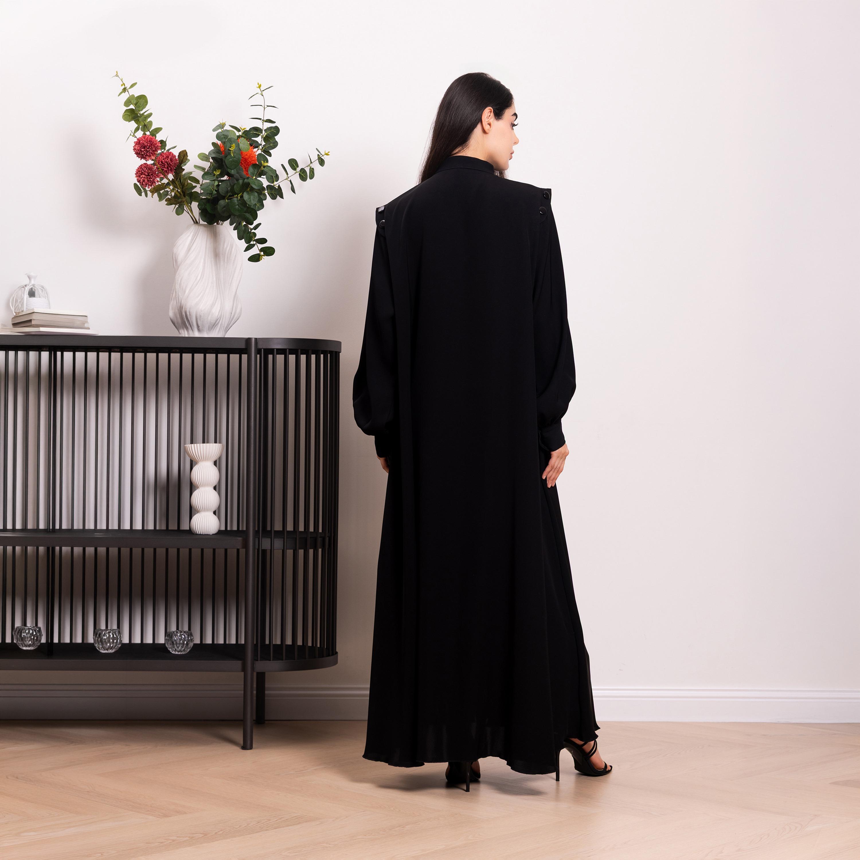 Nikias Black Mandarin Collar Balloon Sleeves Nida Women's Abaya-women-arabicclothing-abayas-image-4