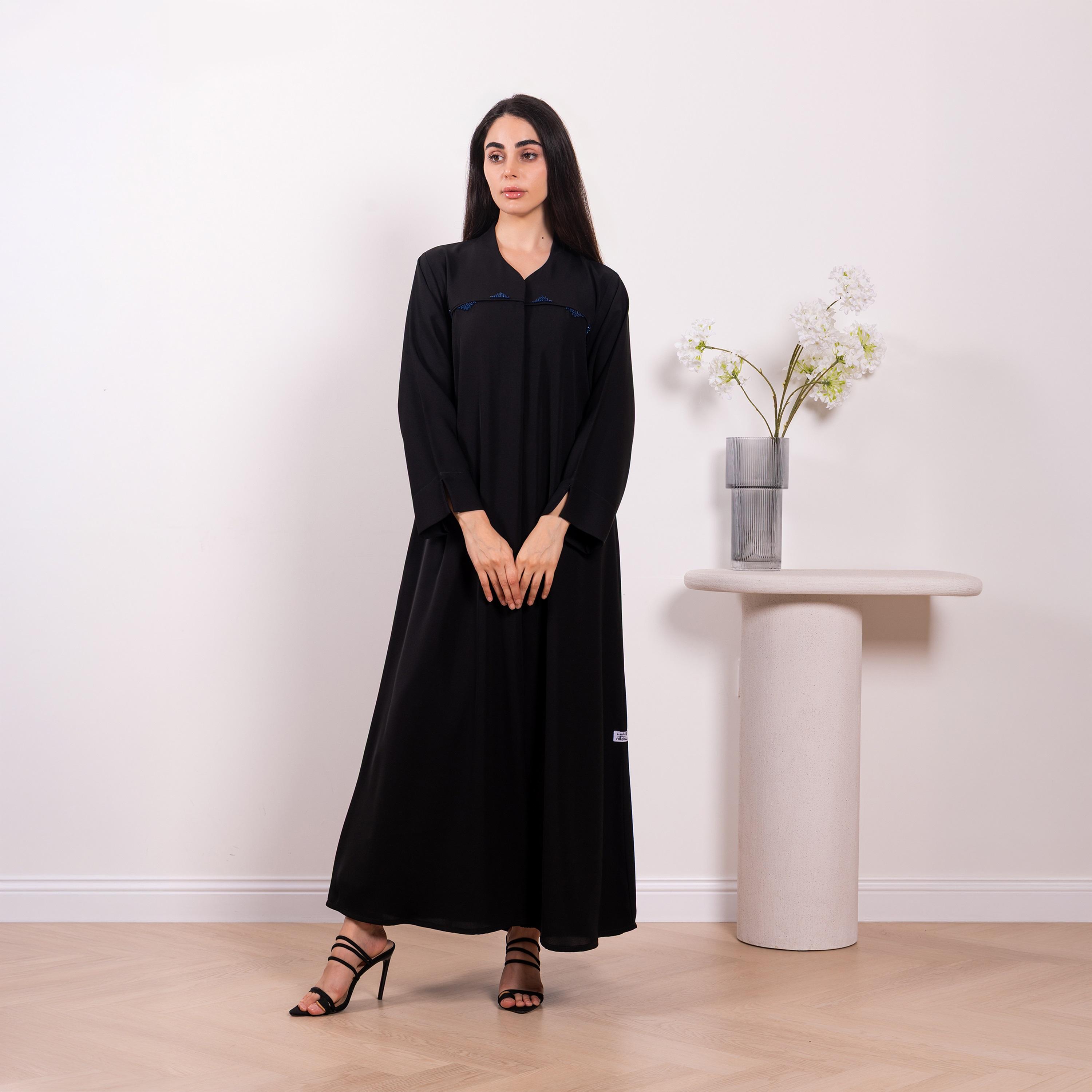 Nikias Black Cobra Crepe Women's Flared Abaya-women-arabicclothing-abayas-image-1