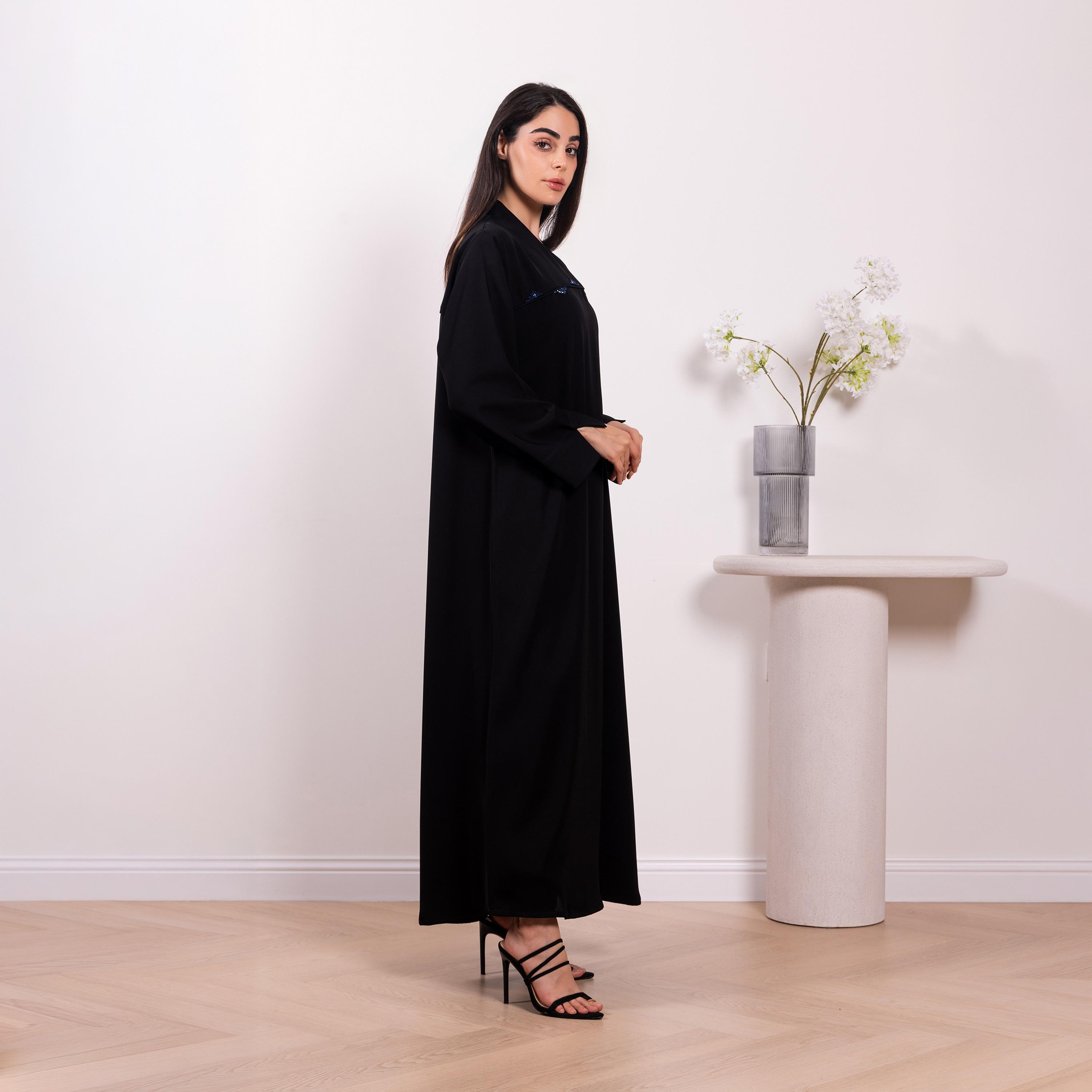 Nikias Black Cobra Crepe Women's Flared Abaya-women-arabicclothing-abayas-image-2