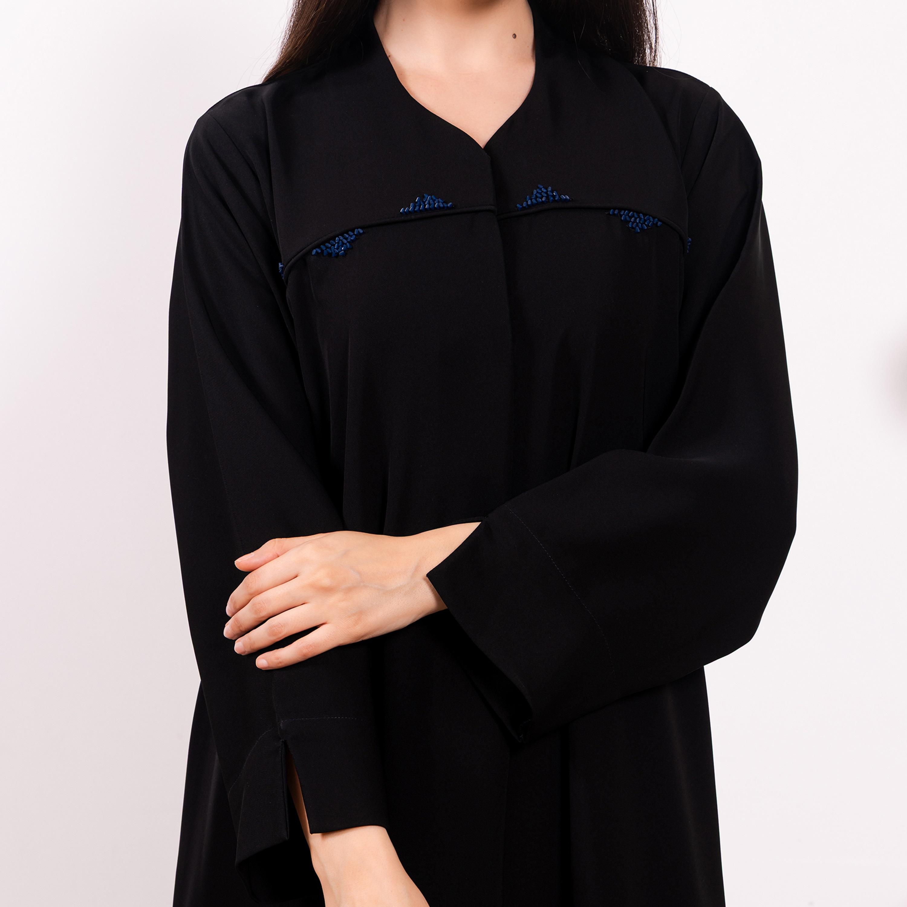 Nikias Black Cobra Crepe Women's Flared Abaya-women-arabicclothing-abayas-image-3